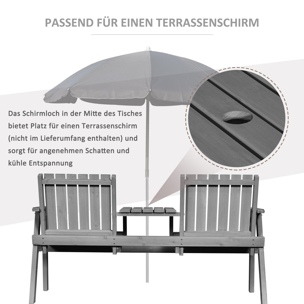 Garden Bench With Table, Seating Area, Garden Furniture, With Umbrella Hole, Bench, 2 Chairs, Solid Wood, Gray, 152 X 70 X 83 Cm
