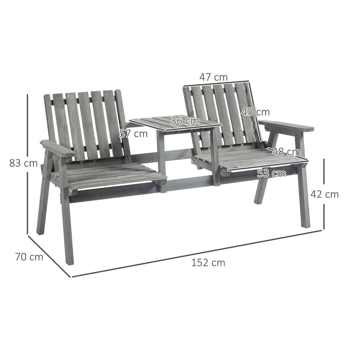 Garden Bench With Table, Seating Area, Garden Furniture, With Umbrella Hole, Bench, 2 Chairs, Solid Wood, Gray, 152 X 70 X 83 Cm