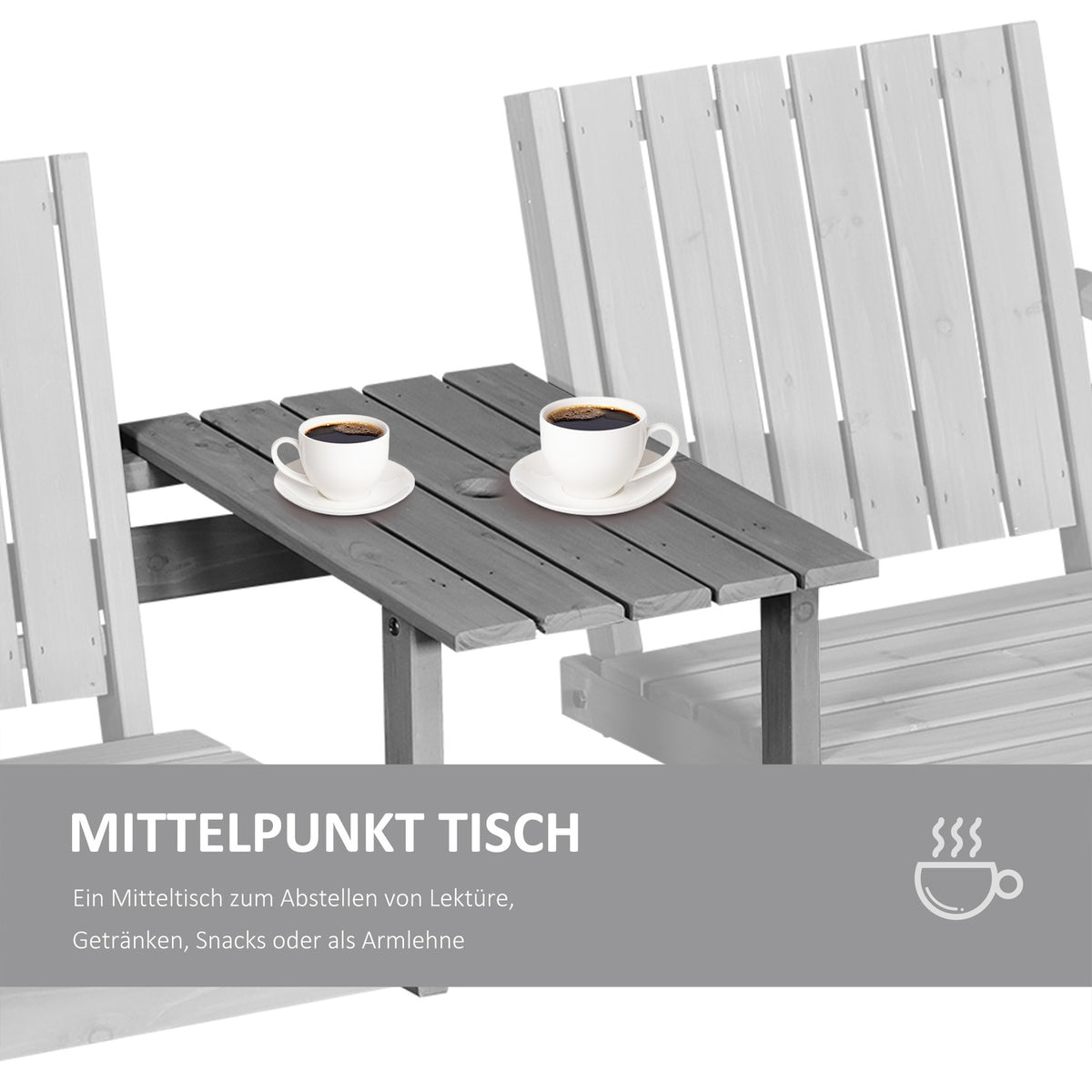 Garden Bench With Table, Seating Area, Garden Furniture, With Umbrella Hole, Bench, 2 Chairs, Solid Wood, Gray, 152 X 70 X 83 Cm