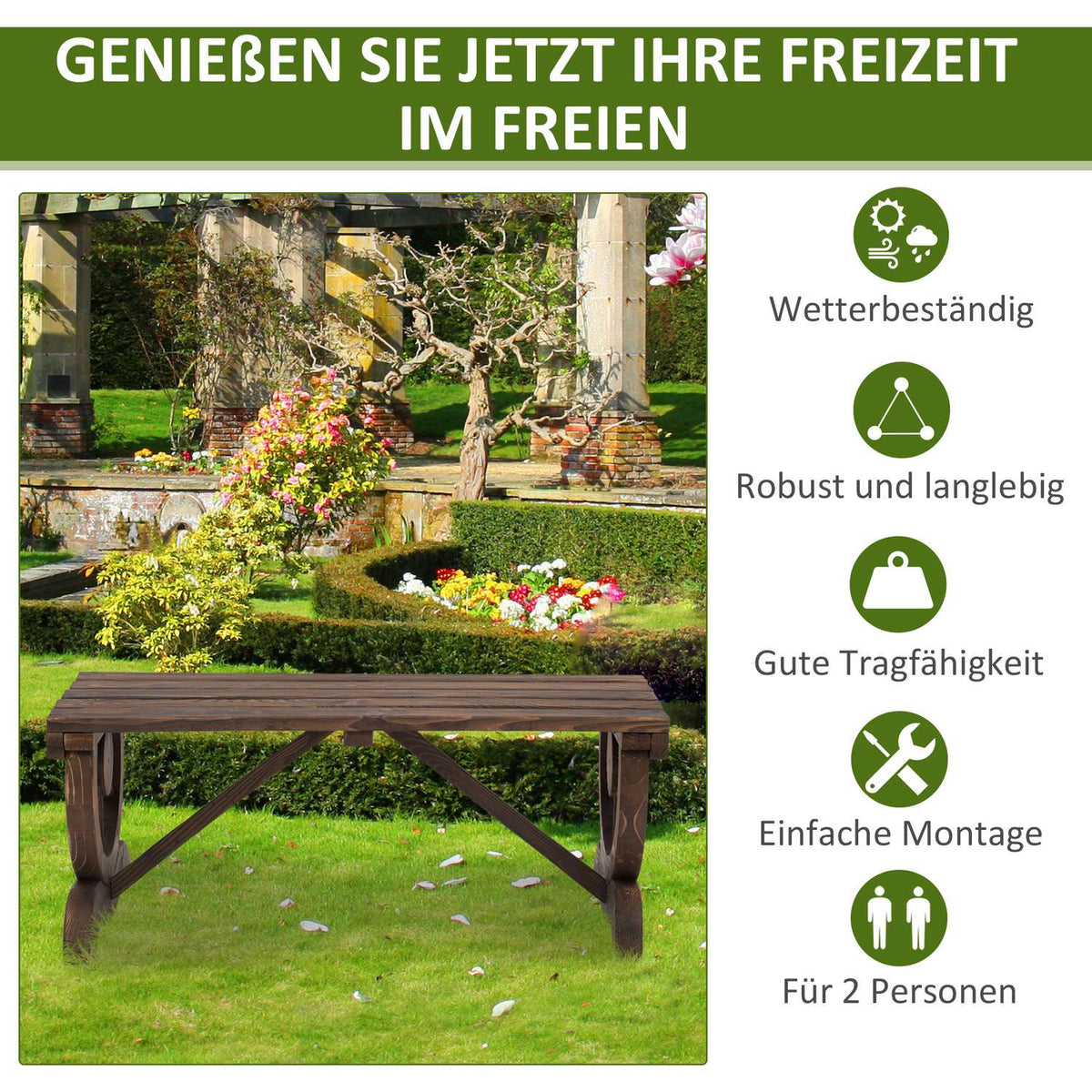 Garden Bench Wood Weatherproof Bench Garden Furniture Rustic Bench Natural 98 X 50 X 39.5 Cm
