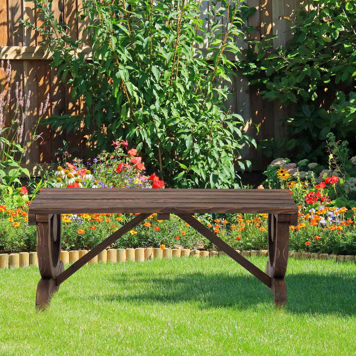 Garden Bench Wood Weatherproof Bench Garden Furniture Rustic Bench Natural 98 X 50 X 39.5 Cm