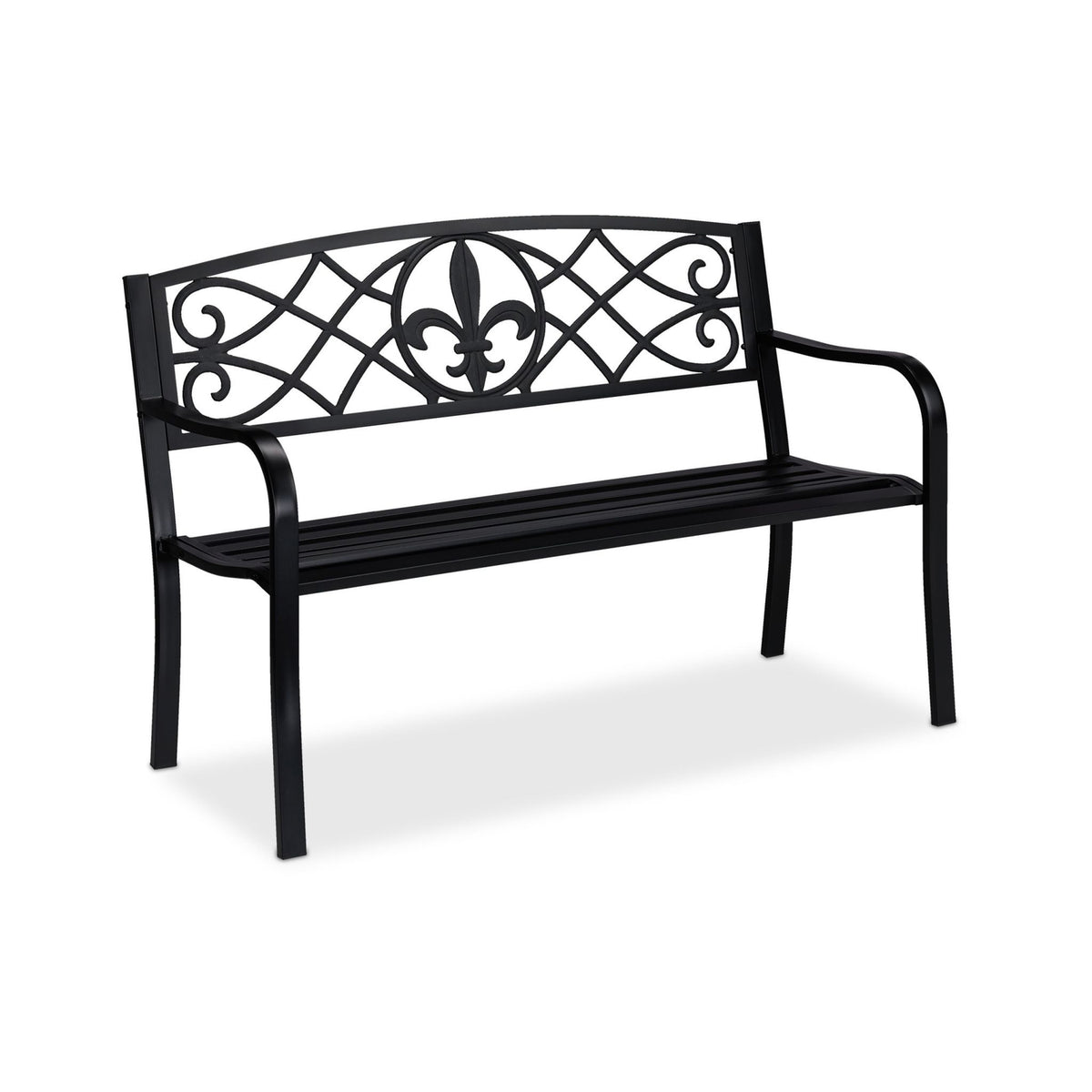 Garden Bench with Fleur de Lis Backrest, Black Metal