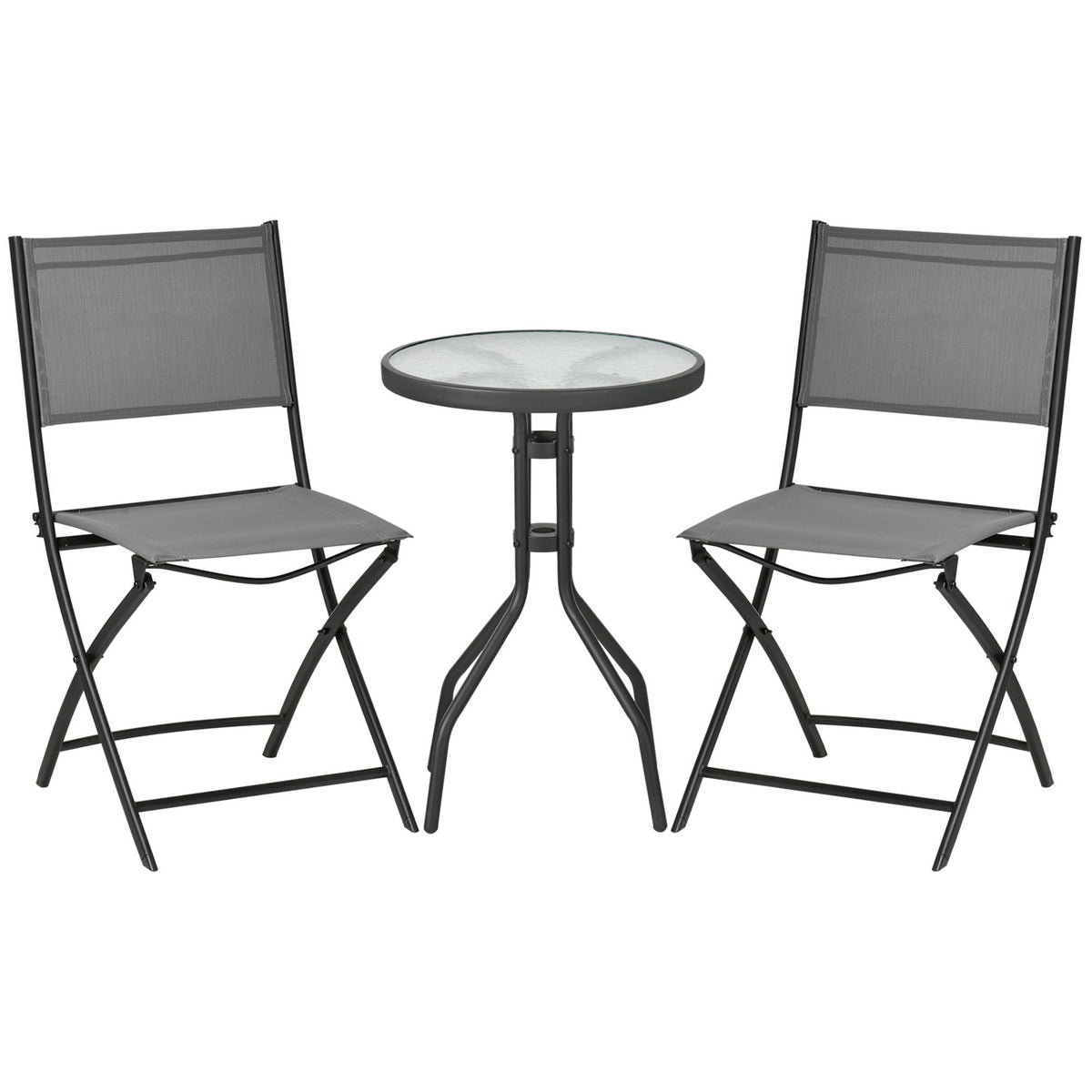 Garden Bistro Set For 2 People, Garden Furniture Set Including 1 Table, 2 Folding Chairs, Garden Furniture, Steel Grey