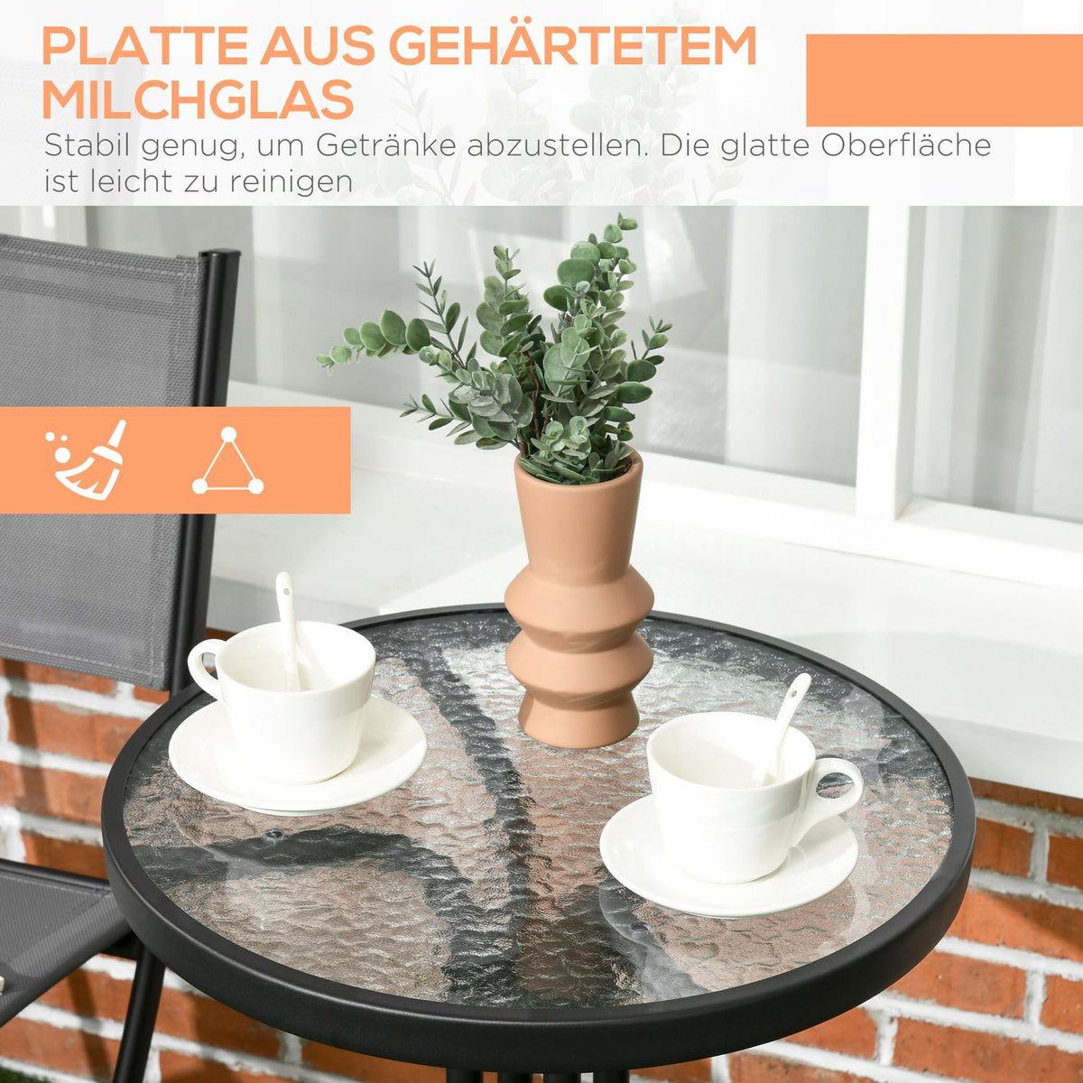 Garden Bistro Set For 2 People, Garden Furniture Set Including 1 Table, 2 Folding Chairs, Garden Furniture, Steel Grey