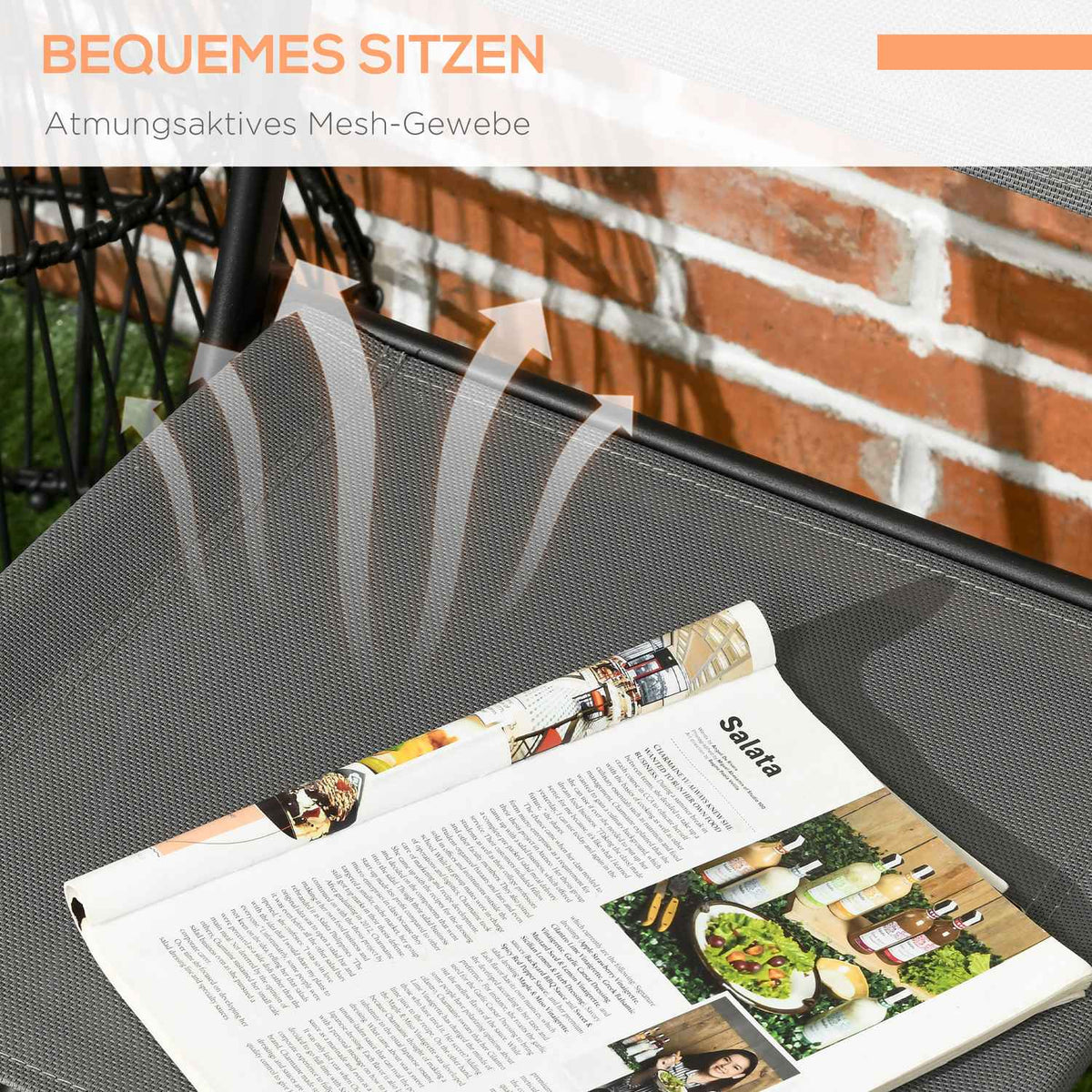 Garden Bistro Set For 2 People, Garden Furniture Set Including 1 Table, 2 Folding Chairs, Garden Furniture, Steel Grey