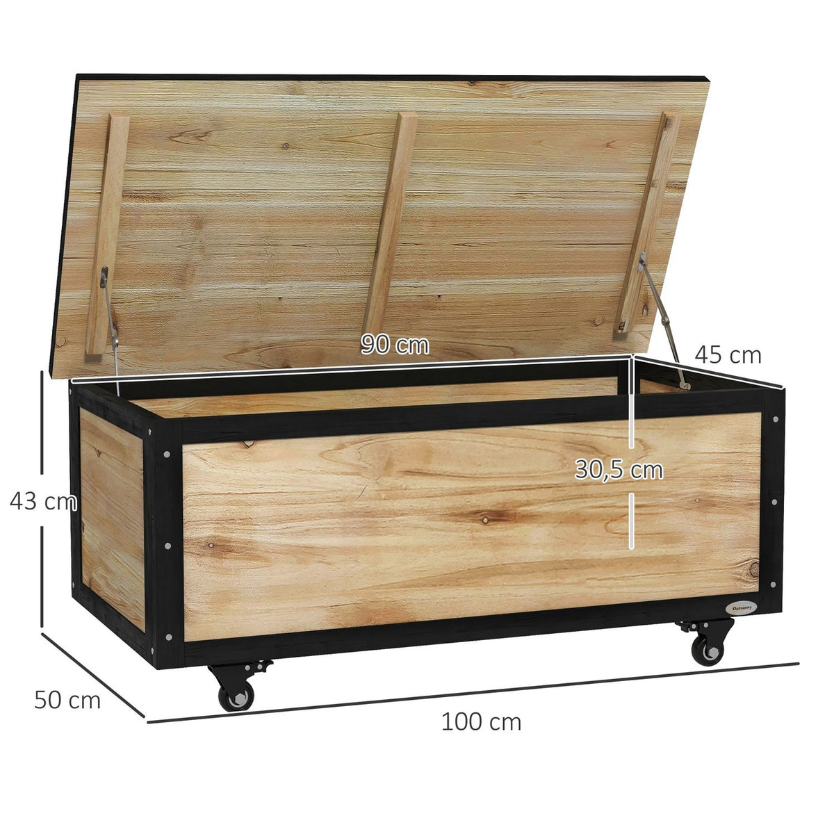 Garden Box Wooden Storage Box 121L Storage Box With Wheels, Weatherproof Storage Box For Balcony, Patio, Natural
