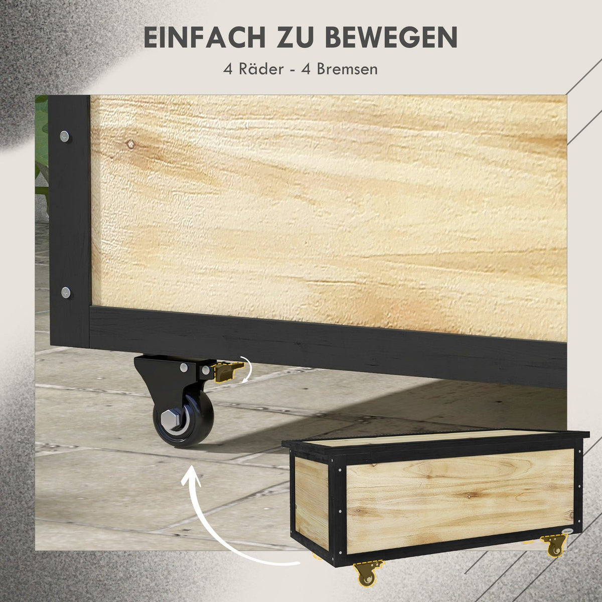 Garden Box Wooden Storage Box 121L Storage Box With Wheels, Weatherproof Storage Box For Balcony, Patio, Natural