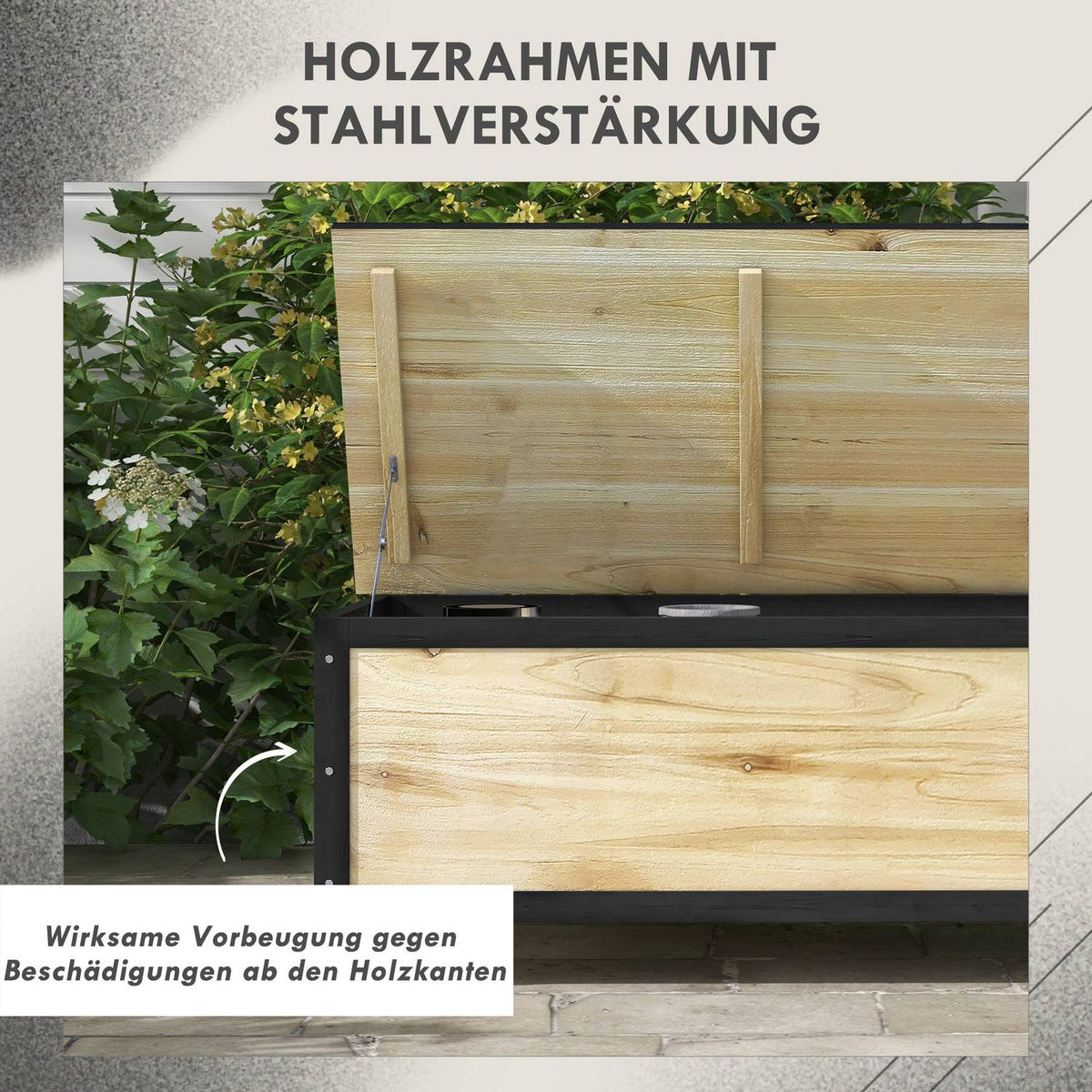 Garden Box Wooden Storage Box 121L Storage Box With Wheels, Weatherproof Storage Box For Balcony, Patio, Natural