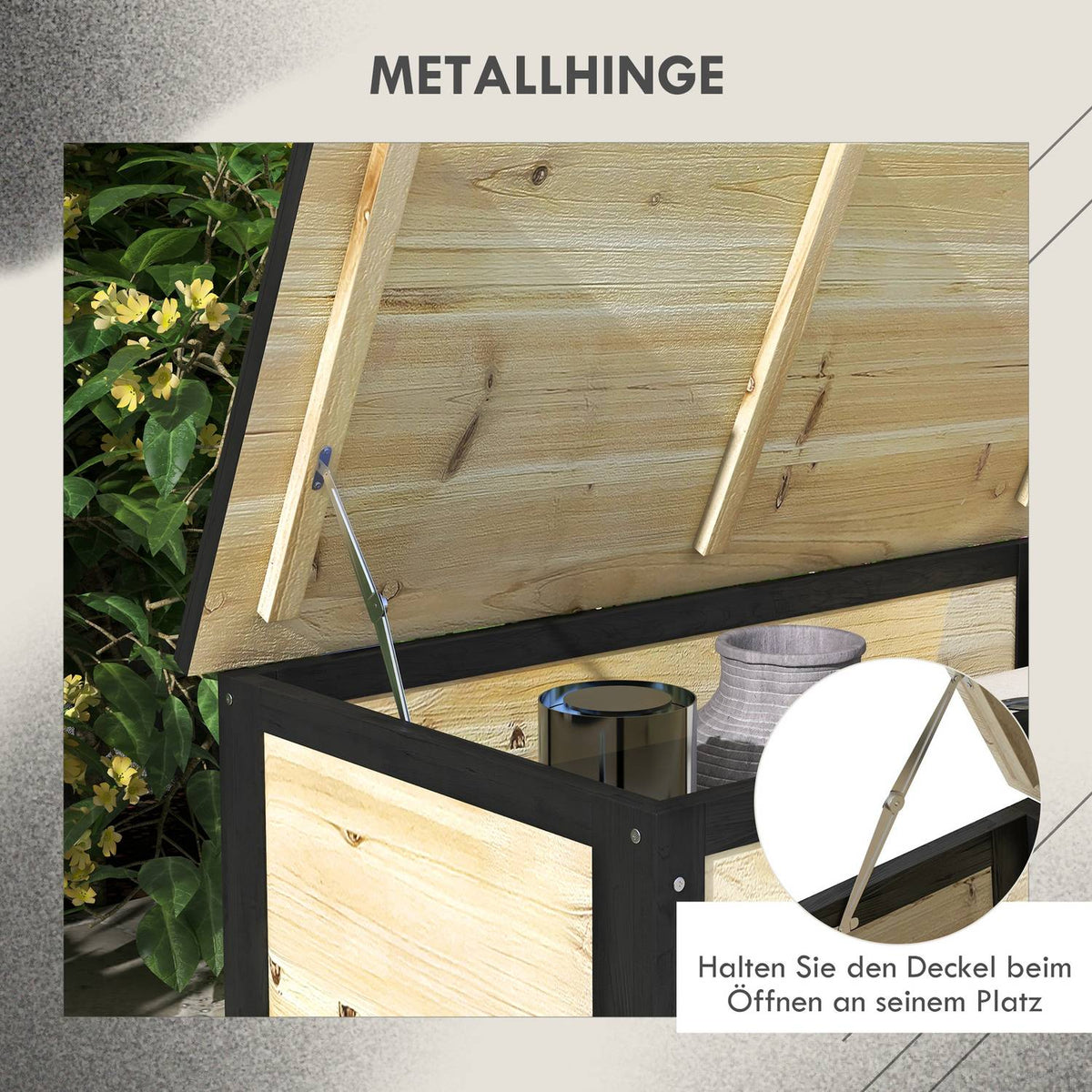 Garden Box Wooden Storage Box 121L Storage Box With Wheels, Weatherproof Storage Box For Balcony, Patio, Natural