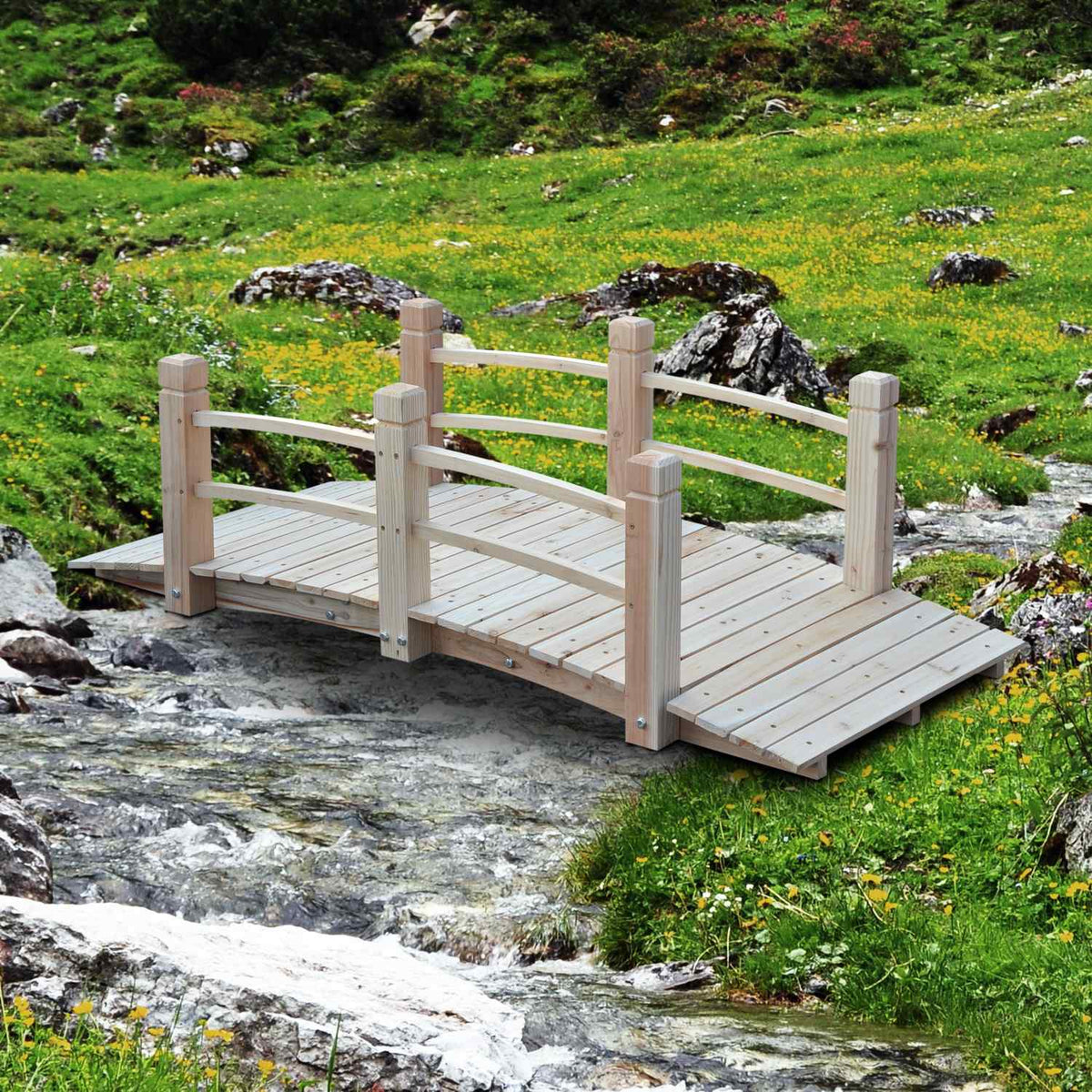 Garden Bridge Wooden Bridge With Railings Up To 180 Kg Of Fir Wood