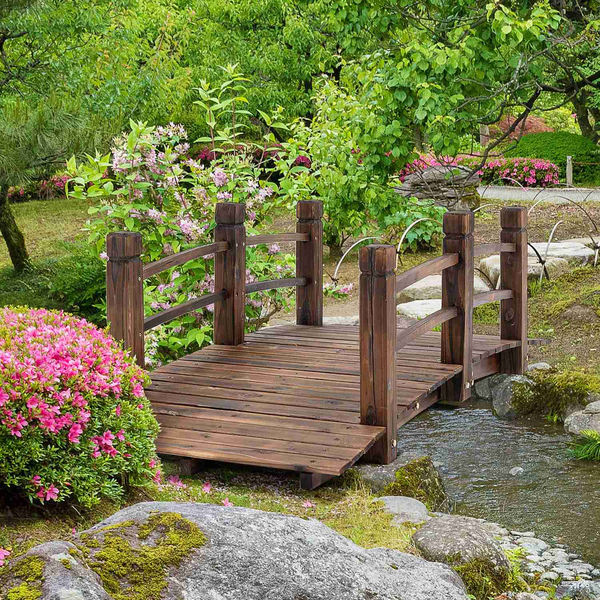 Garden Bridge Wooden Bridge Wooden Bridge Pond Bridge Decorative Bridge With Railing Up To 180 Kg Fir Wood Dark Brown 152.5 X 67 X 48 Cm