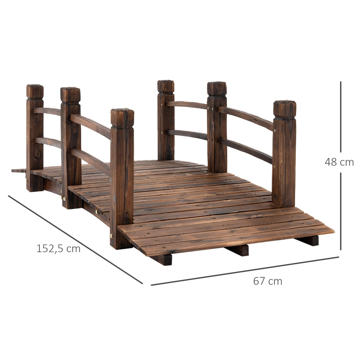 Garden Bridge Wooden Bridge Wooden Bridge Pond Bridge Decorative Bridge With Railing Up To 180 Kg Fir Wood Dark Brown 152.5 X 67 X 48 Cm