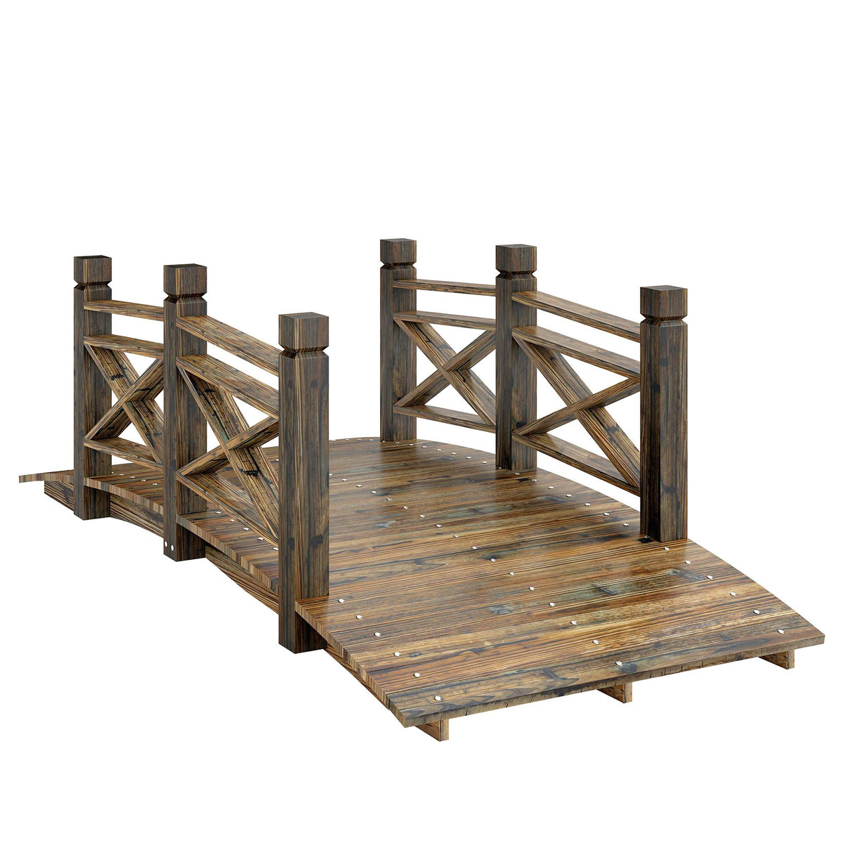 Garden Bridge with Railings, Charred Fir Wood, 174x78x57.5 cm