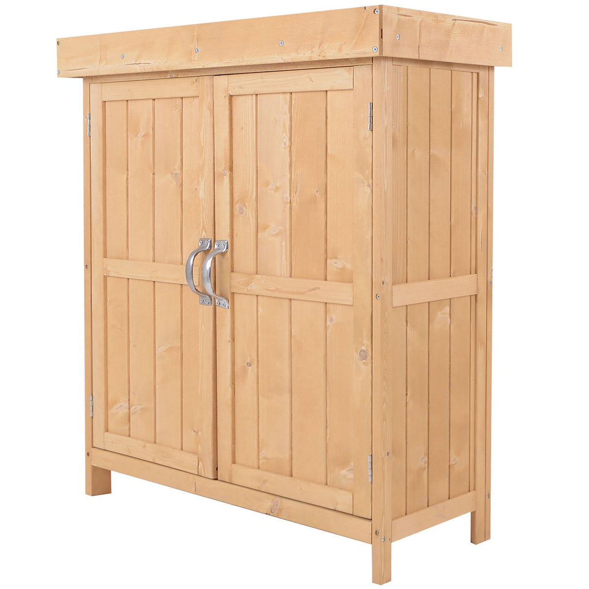Garden Cabinet Equipment Cabinet With Double Door, 2 Compartments, Weatherproof, Fir Wood, Natural, 74X43X88Cm