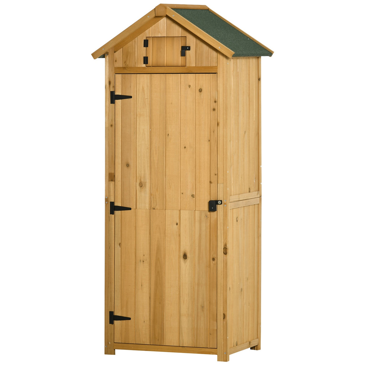 Garden Cabinet, Garden Shed, Tool Shed, Tool Shed With Shelves, Asphalt Roof, Window, Wood, Yellow + Green, 77 X 54.2 X 179 Cm