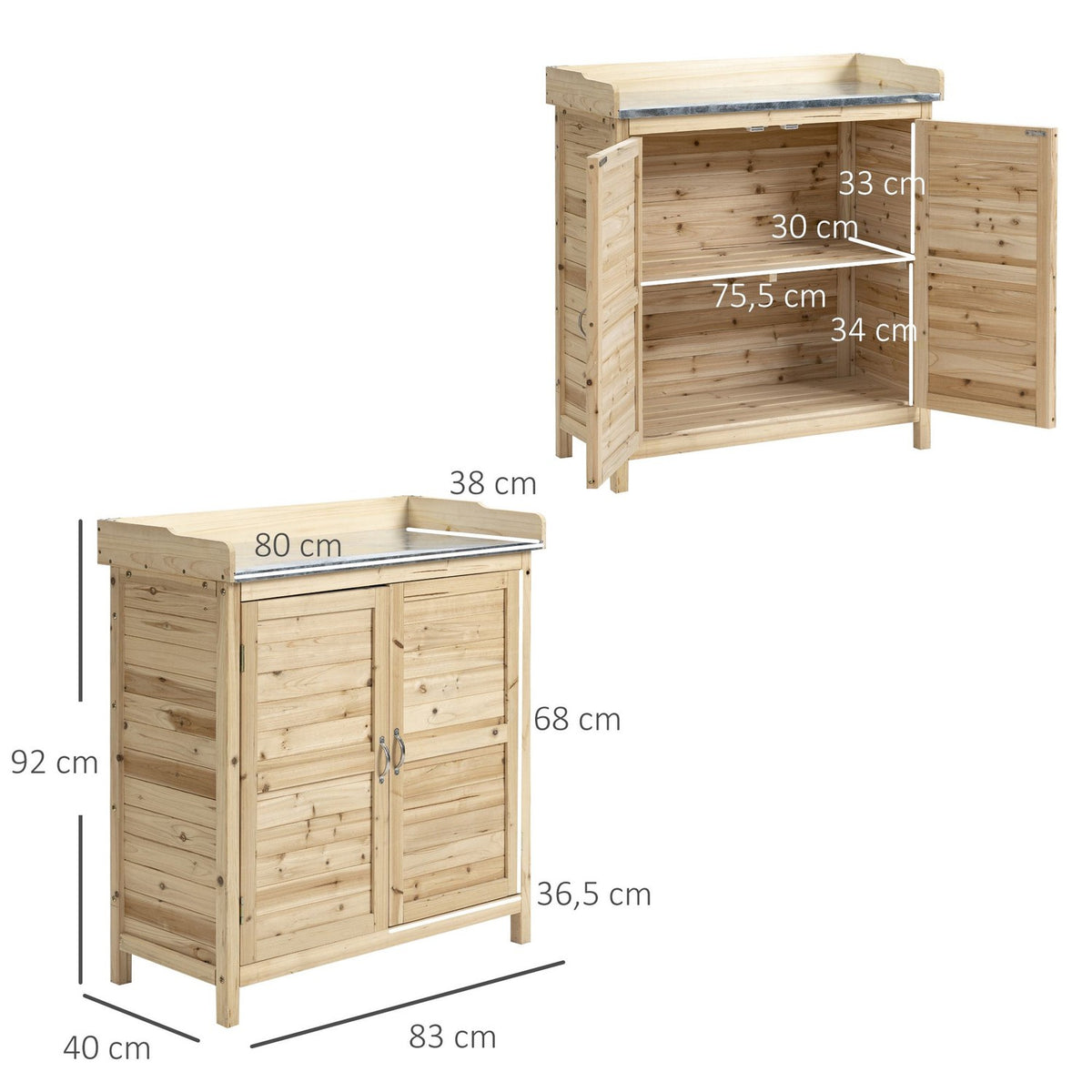 Garden Cabinet Plant Table With Base Cabinet Wooden Equipment Cabinet Cupboard With 2 Shelves Tool Shed Garden Shed Outdoor Natural 83 X 40 X 92 Cm