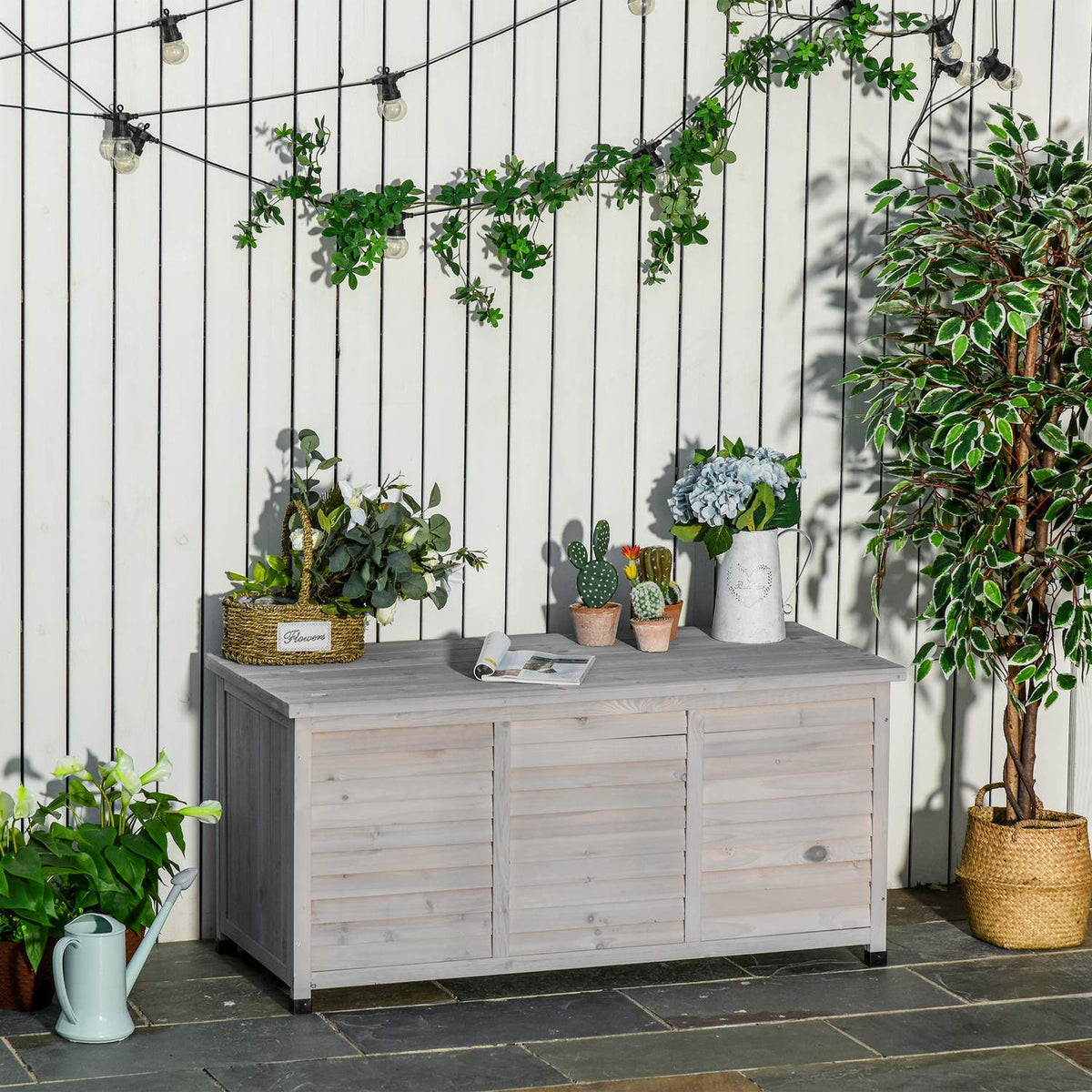 Garden Cabinet, Tool Shed, Water-Resistant Fir Wood, Durable, Large Space, 127 X 56 X 60 Cm, Grey