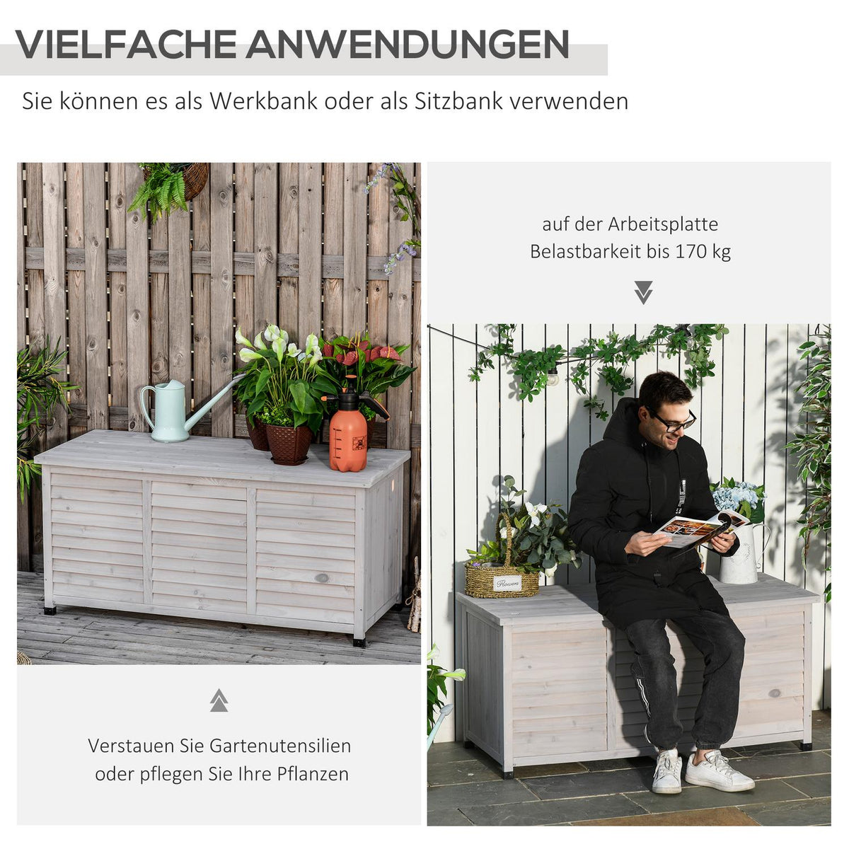 Garden Cabinet, Tool Shed, Water-Resistant Fir Wood, Durable, Large Space, 127 X 56 X 60 Cm, Grey