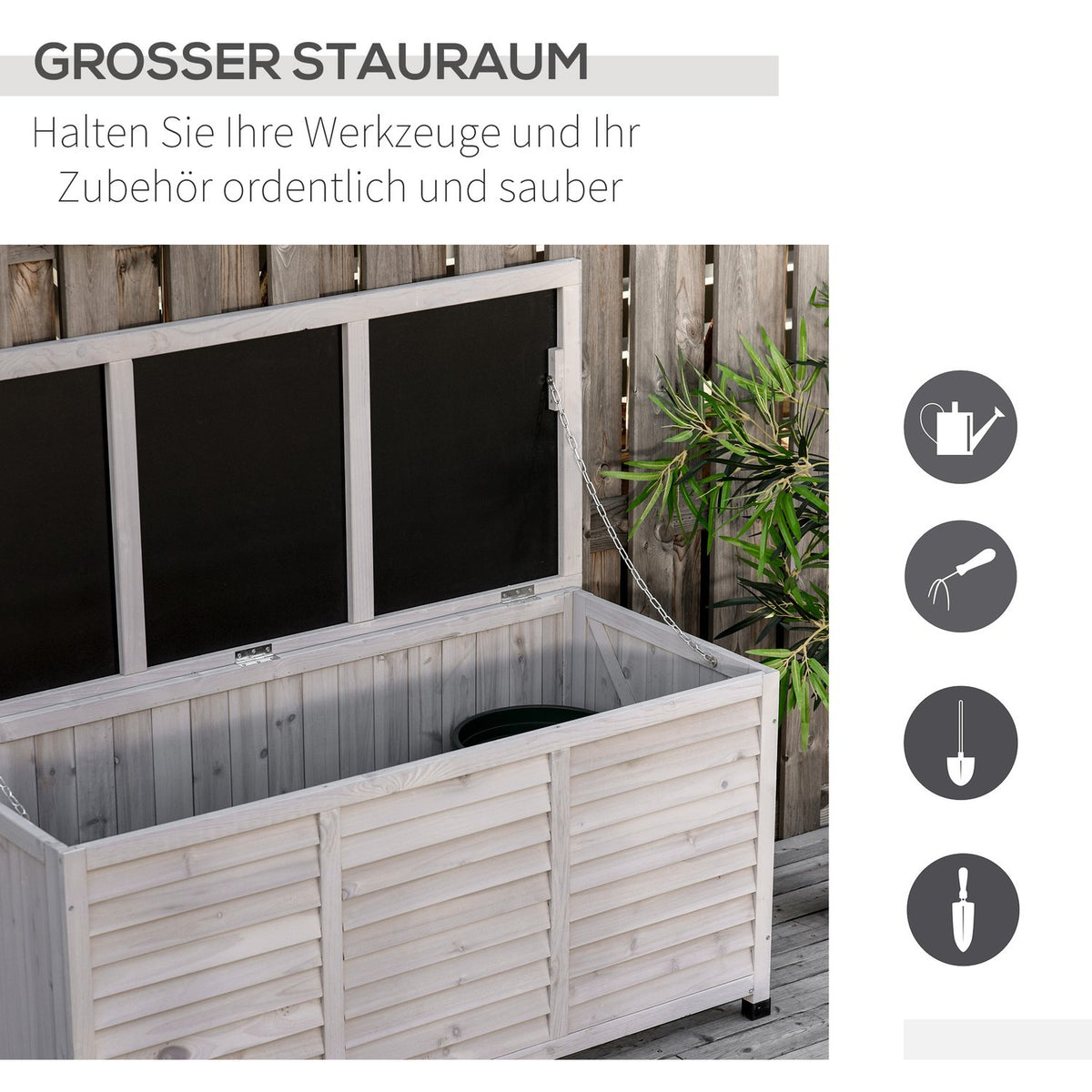 Garden Cabinet, Tool Shed, Water-Resistant Fir Wood, Durable, Large Space, 127 X 56 X 60 Cm, Grey