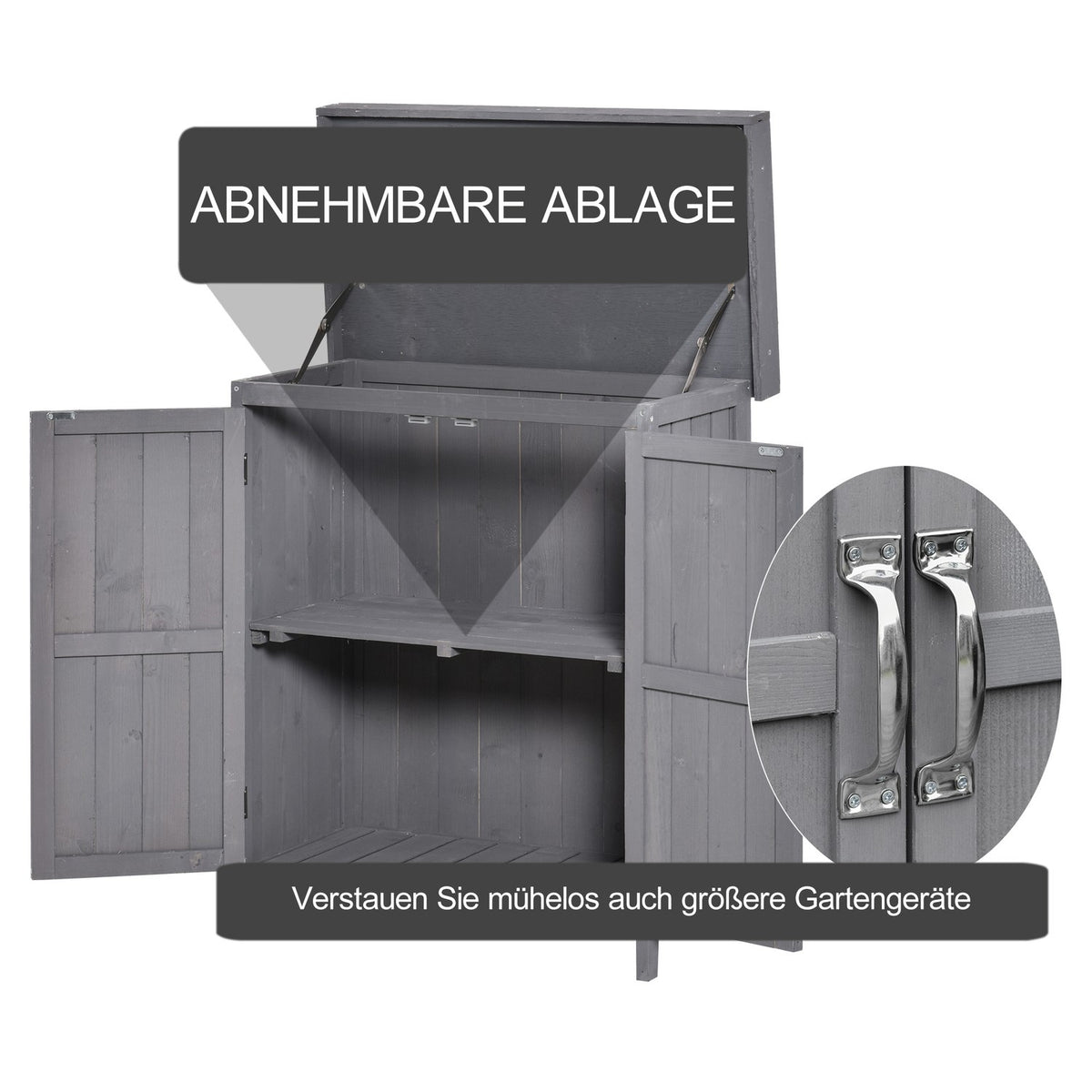 Garden Cabinet Weatherproof Equipment Cabinet Made Of Fir Wood, Double Door, 2 Compartments, Dark Gray, 74X43X88Cm