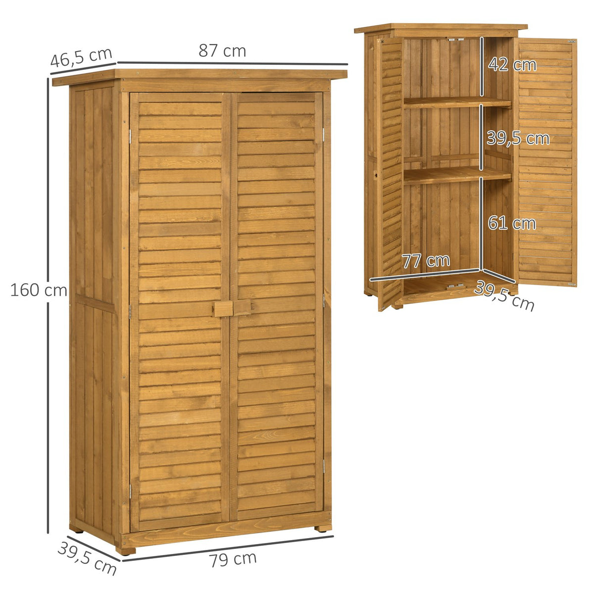Garden Cabinet Wooden Tool Shed Tool Cabinet Tool Cabinet Garden Shed Wooden Hut Pent Roof Slat Doors Fir Wood 87 X 46.5 X 160 Cm