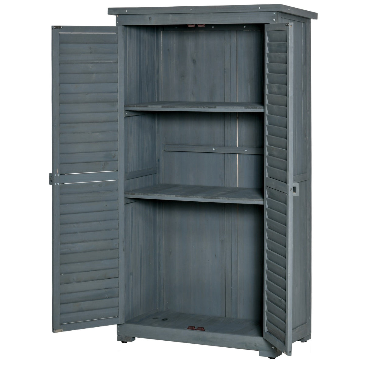 Garden Cabinet Wooden Tool Shed With Pent Roof, Bitumen Cardboard, Slatted Doors, Gray, 87X46.5X160Cm
