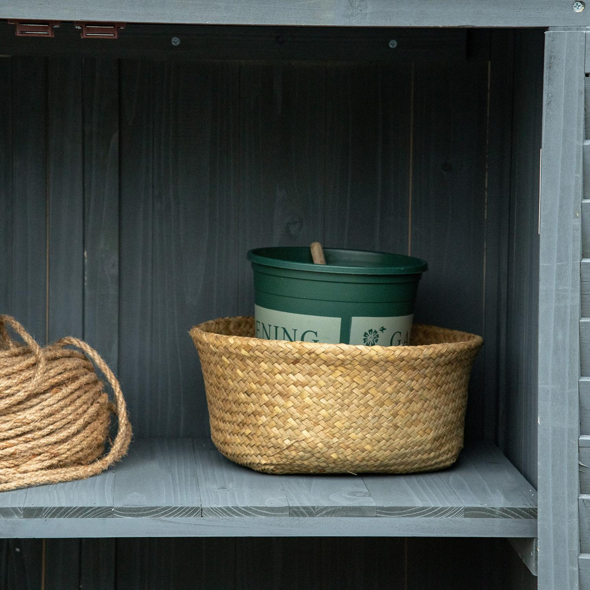 Garden Cabinet Wooden Tool Shed With Pent Roof, Bitumen Cardboard, Slatted Doors, Gray, 87X46.5X160Cm