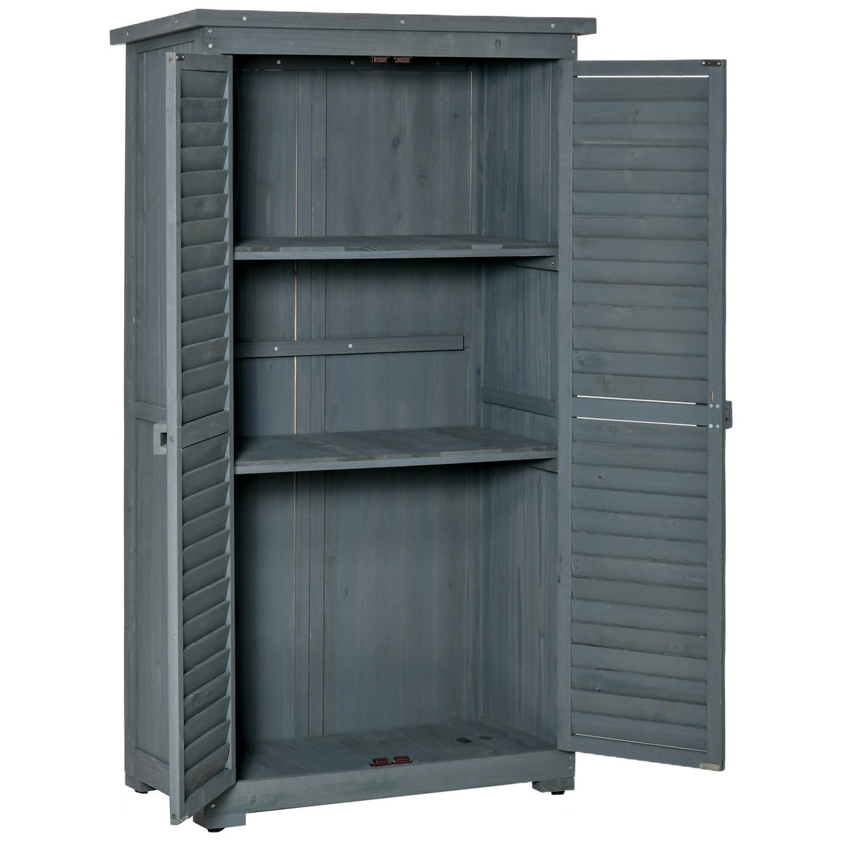 Garden Cabinet Wooden Tool Shed With Pent Roof, Bitumen Cardboard, Slatted Doors, Gray, 87X46.5X160Cm