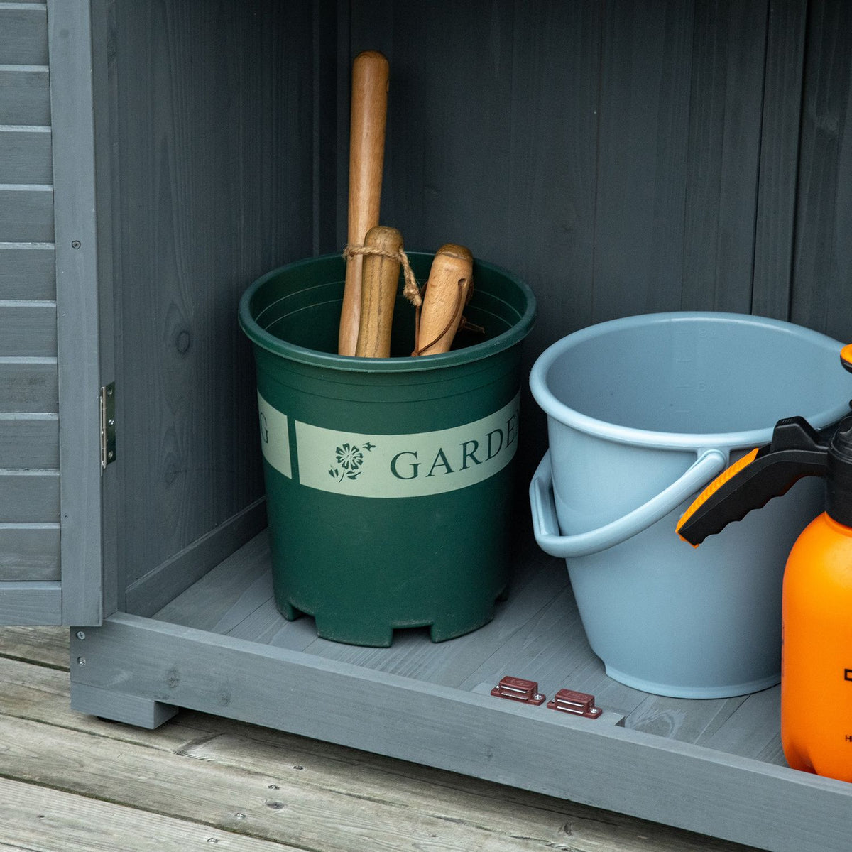 Garden Cabinet Wooden Tool Shed With Pent Roof, Bitumen Cardboard, Slatted Doors, Gray, 87X46.5X160Cm
