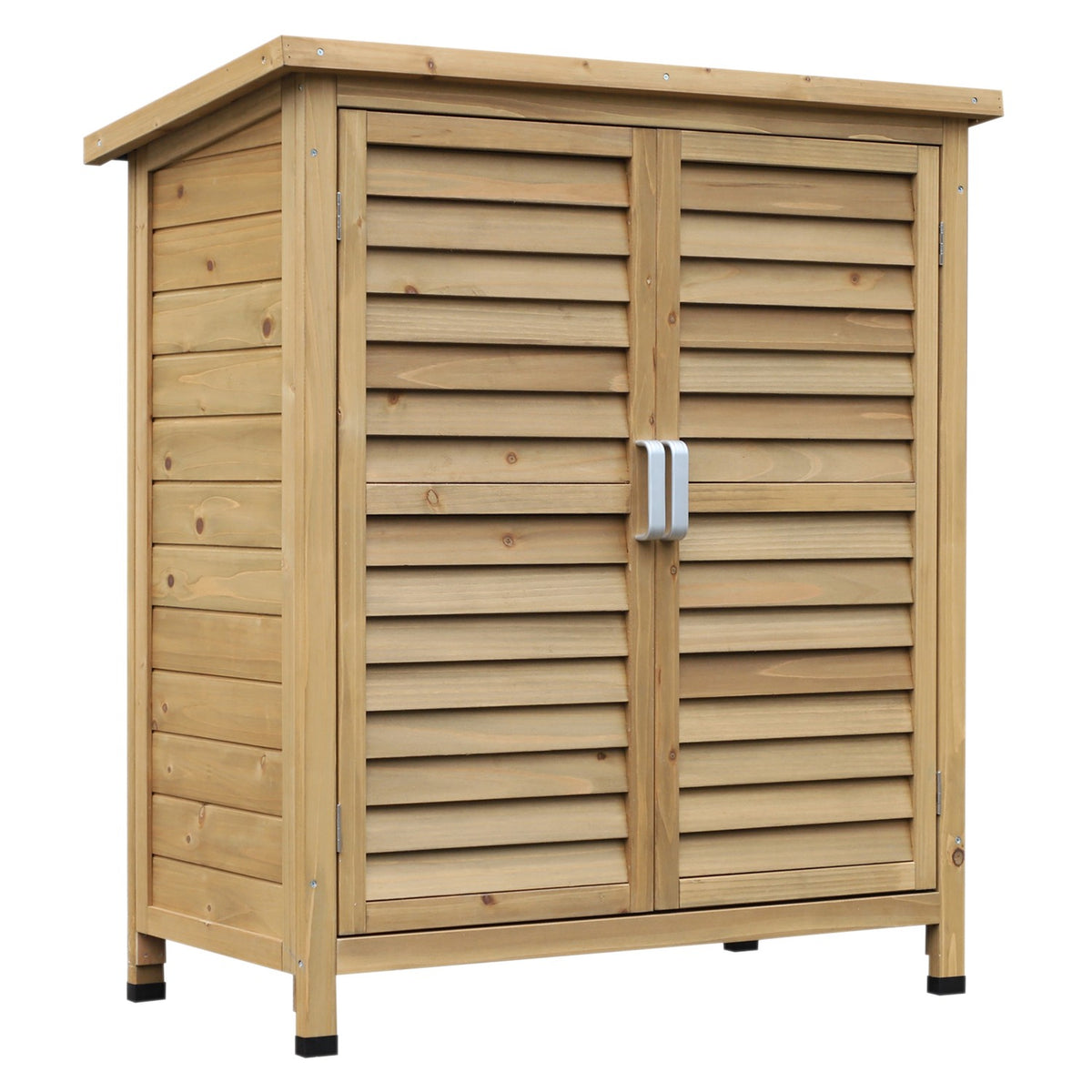 Garden Cabinet Wooden Tool Shed With Pent Roof, Bitumen Cardboard, Slatted Doors, Natural, 87X46.5X96.5Cm