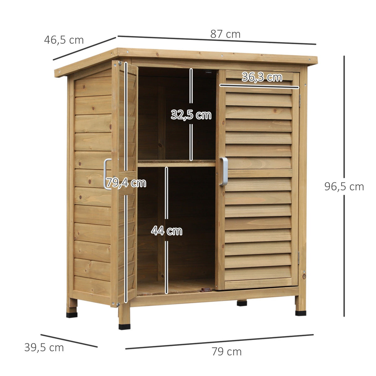 Garden Cabinet Wooden Tool Shed With Pent Roof, Bitumen Cardboard, Slatted Doors, Natural, 87X46.5X96.5Cm