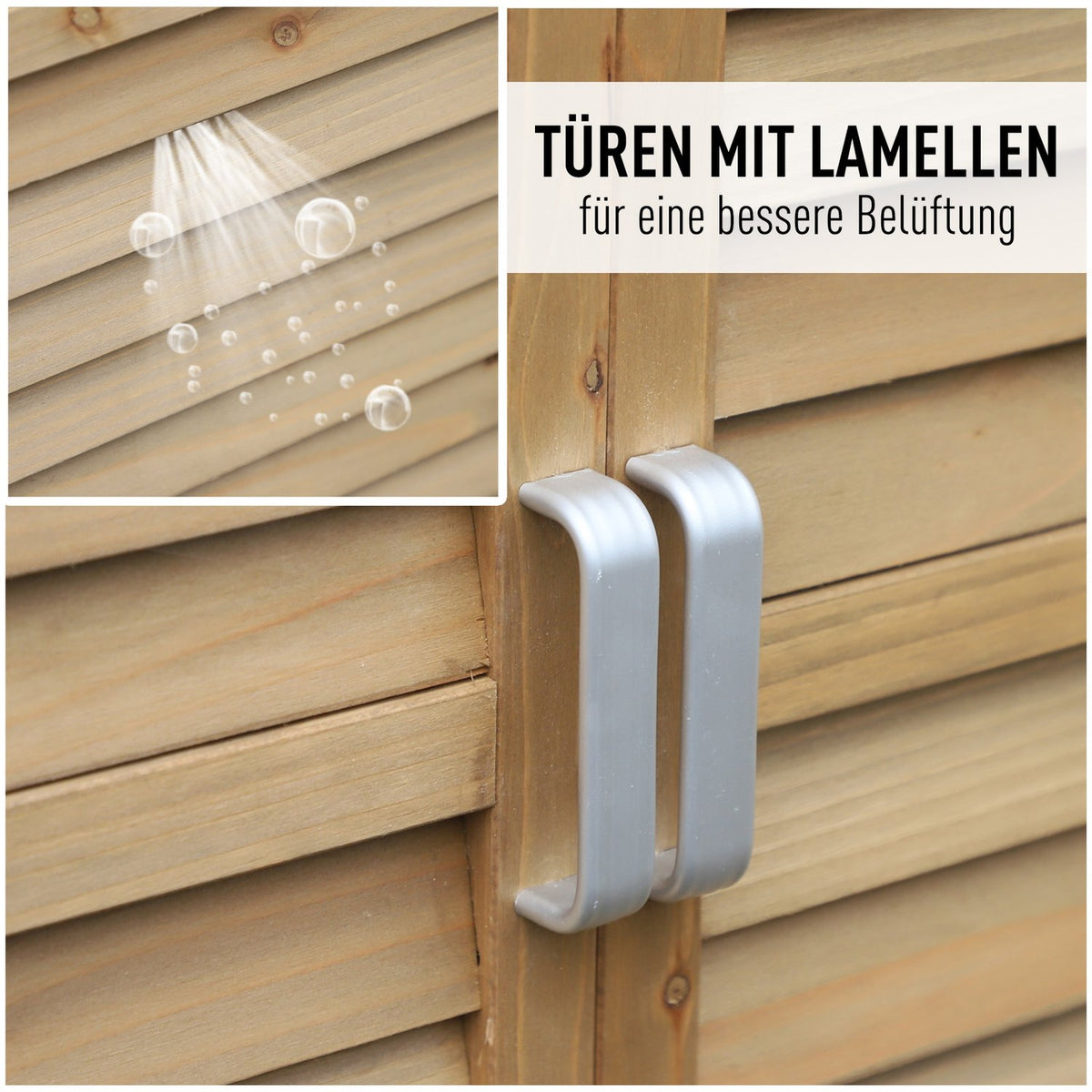 Garden Cabinet Wooden Tool Shed With Pent Roof, Bitumen Cardboard, Slatted Doors, Natural, 87X46.5X96.5Cm