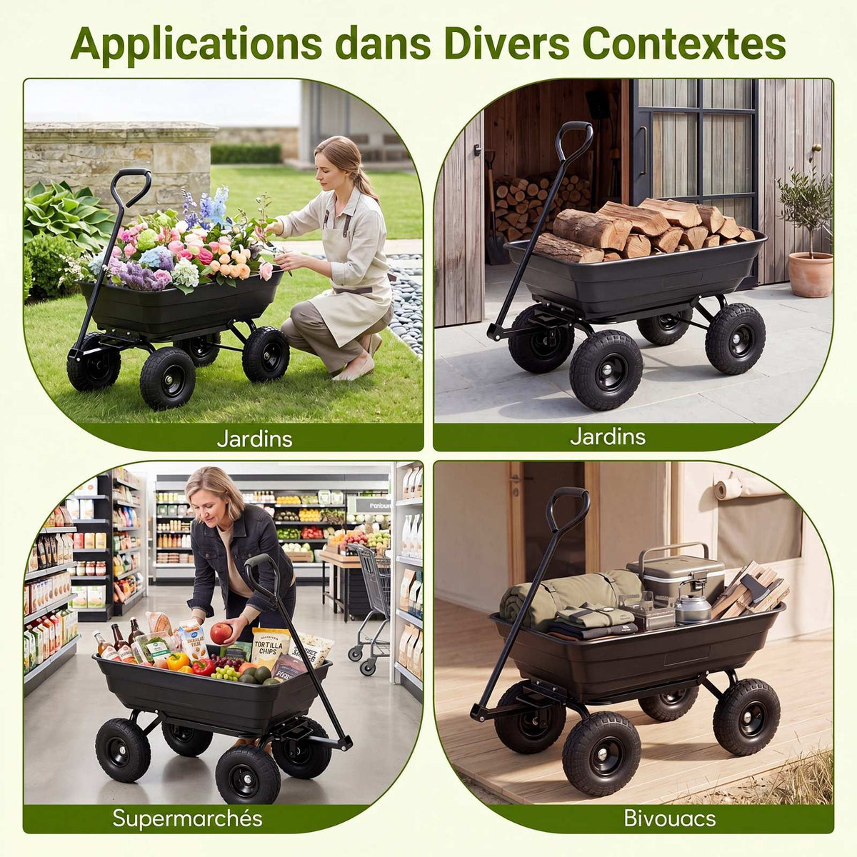 Garden Cart with 75L Tilting Bed, 300kg Capacity, Black