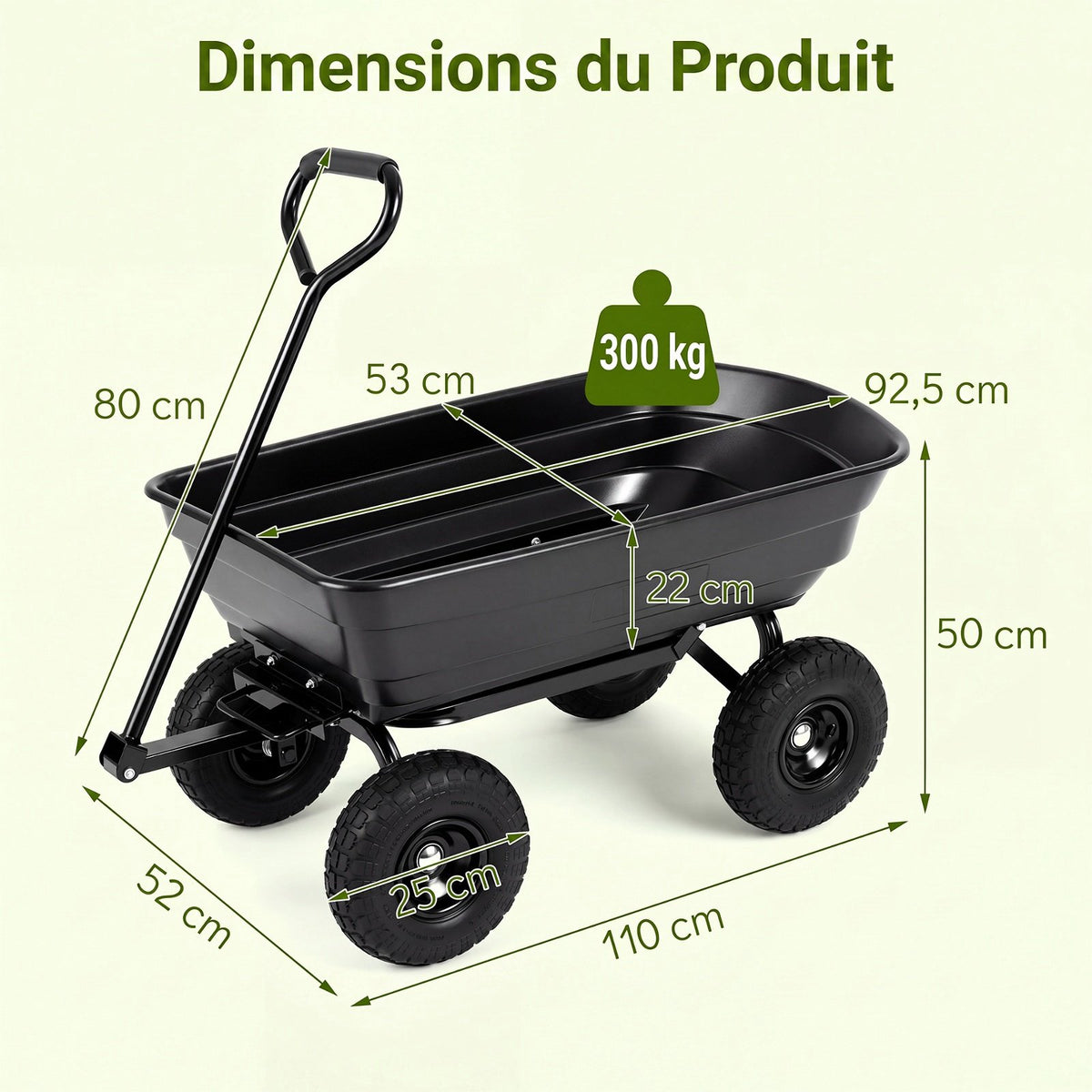 Garden Cart with 75L Tilting Bed, 300kg Capacity, Black