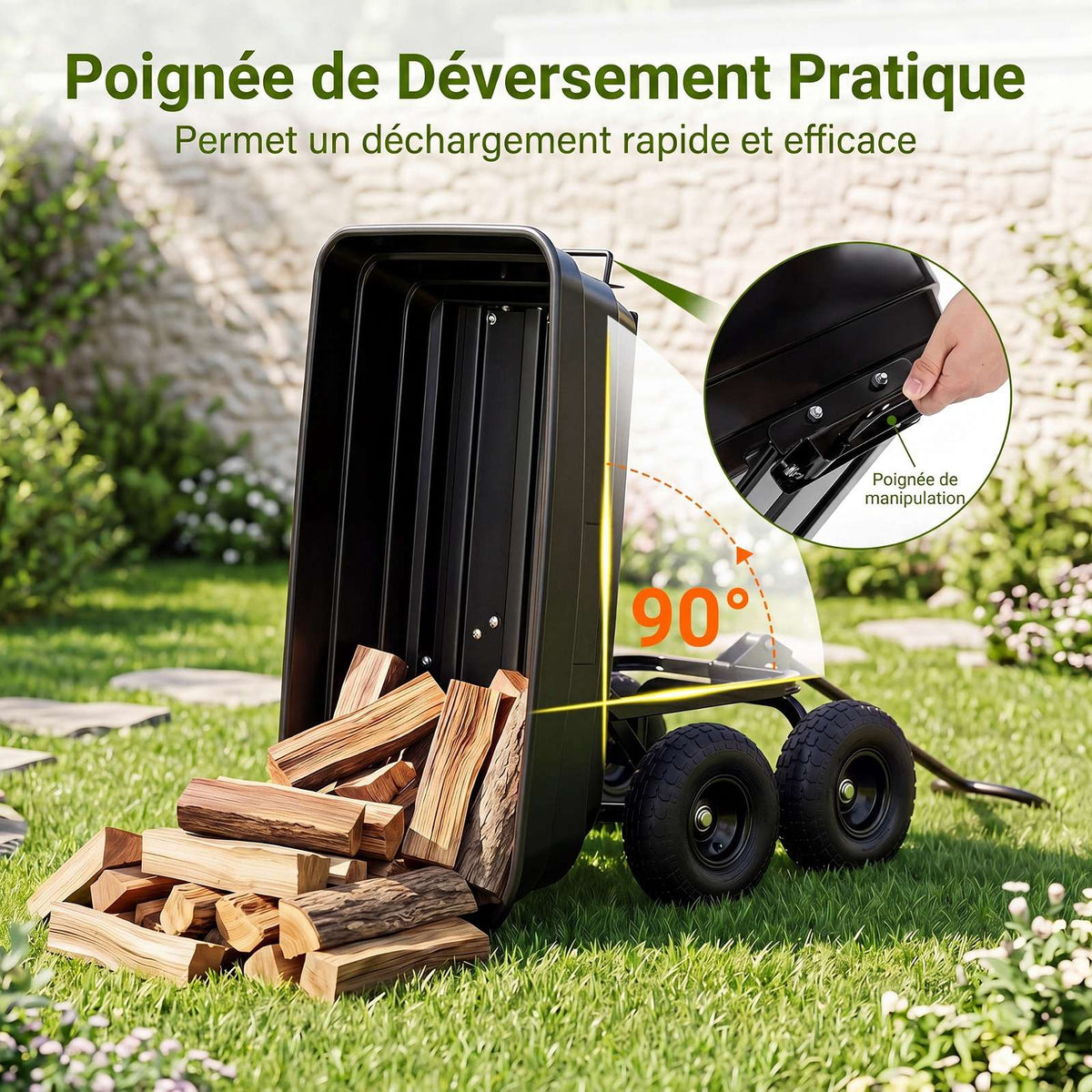 Garden Cart with 75L Tilting Bed, 300kg Capacity, Black
