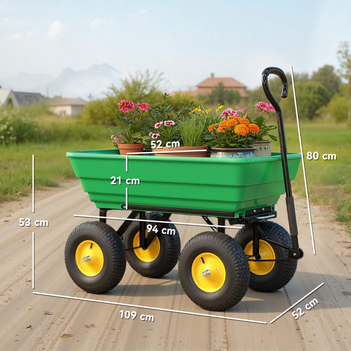 Garden Cart with Tipping Function, 75L, 200kg Capacity