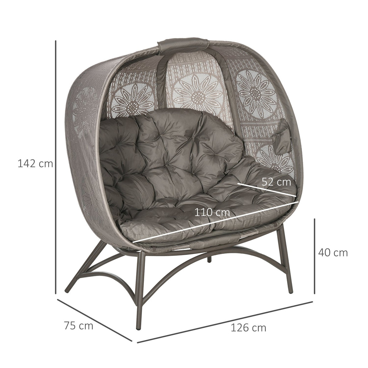 Garden Chair 2 Seater Wicker Chair With Foldable Basket Papasan Chair With Cushion Lounge Chair For Balcony Patio Steel Sand 126 X 75 X 142 Cm