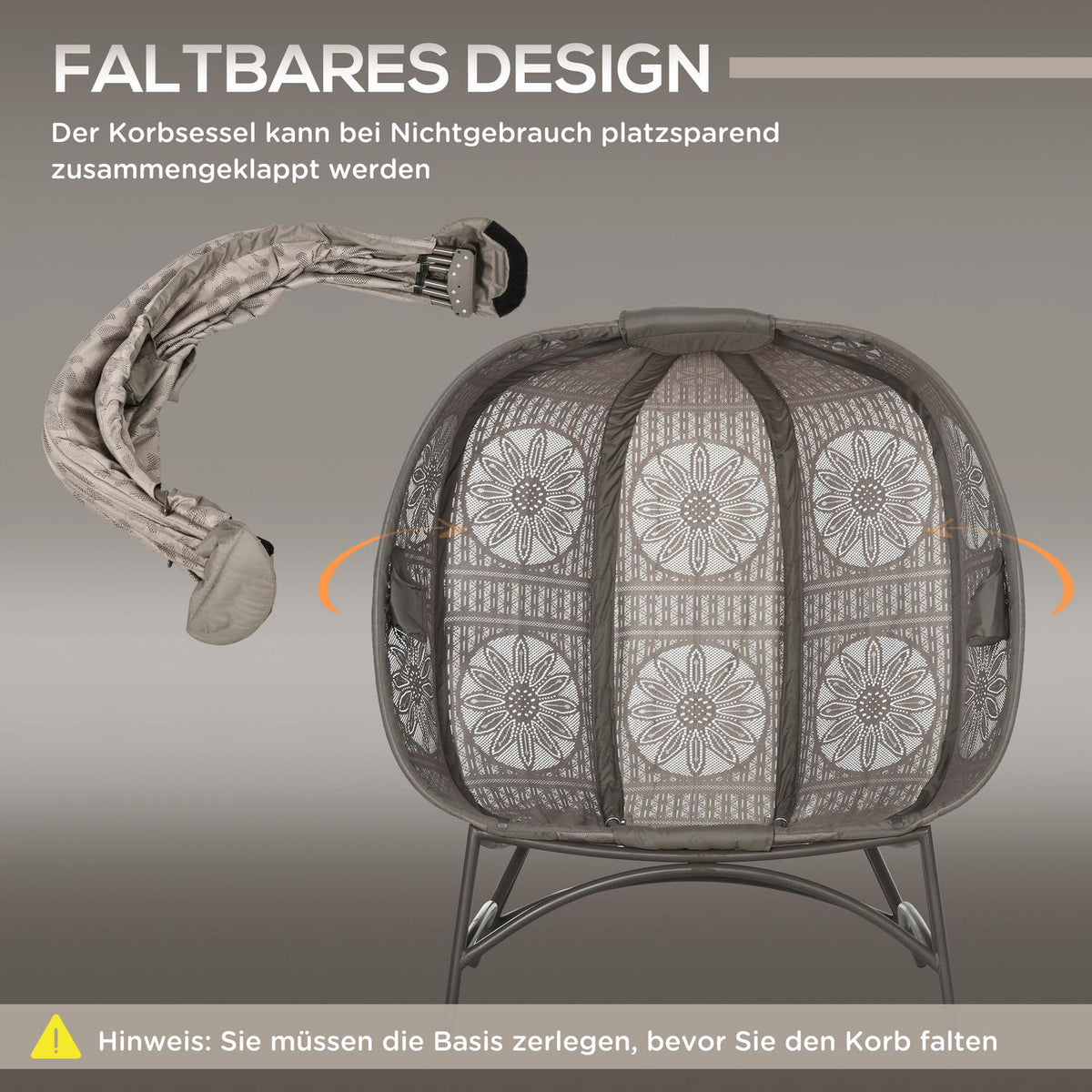 Garden Chair 2 Seater Wicker Chair With Foldable Basket Papasan Chair With Cushion Lounge Chair For Balcony Patio Steel Sand 126 X 75 X 142 Cm