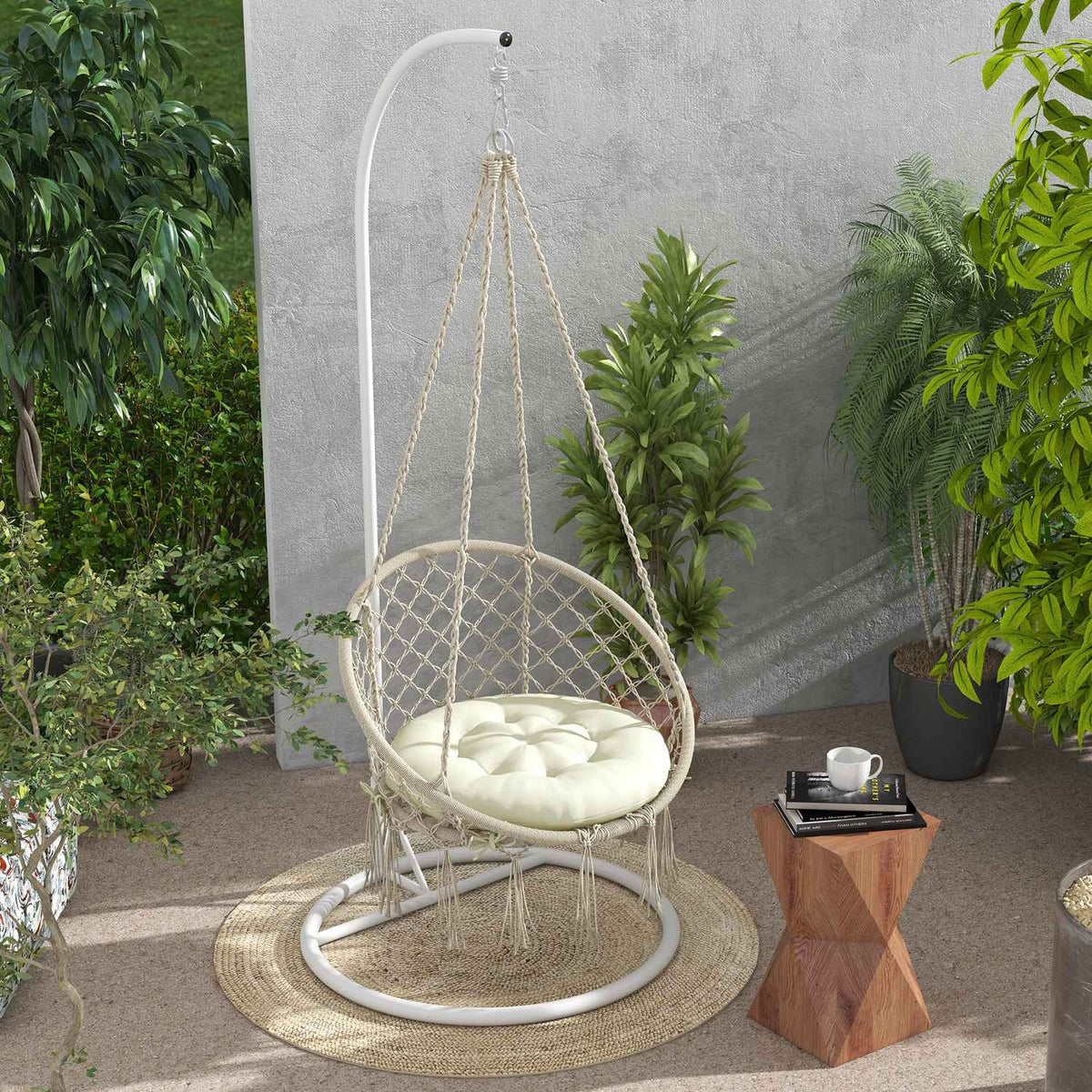 Garden Chair Cushion Seat Cushion For Moon Chair With 10 Cm Padding, Chair Cushion, Polyester, Beige
