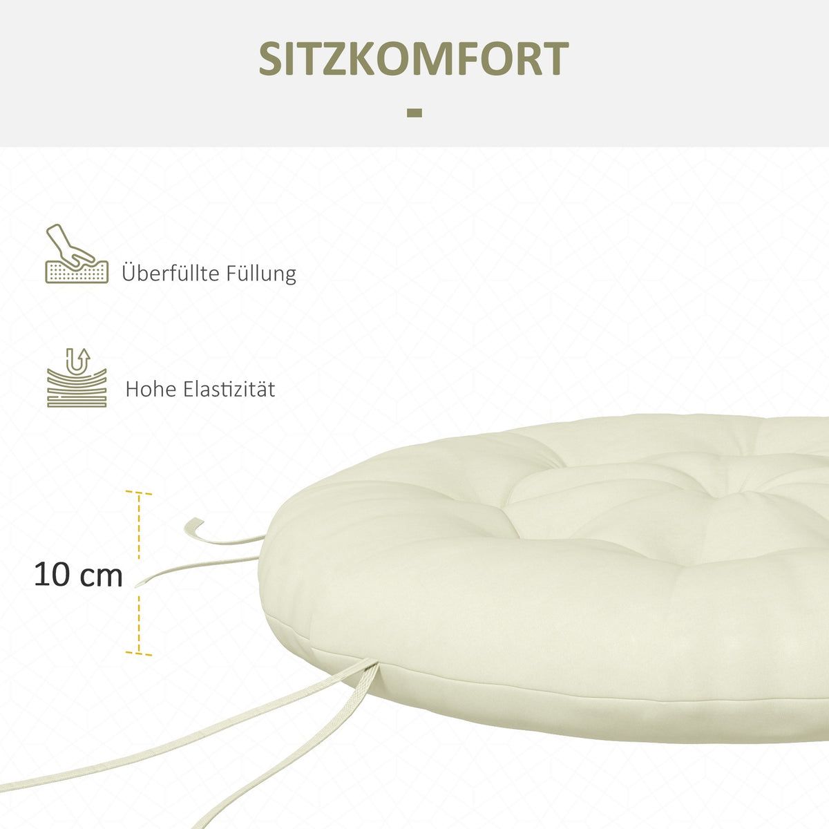 Garden Chair Cushion Seat Cushion For Moon Chair With 10 Cm Padding, Chair Cushion, Polyester, Beige