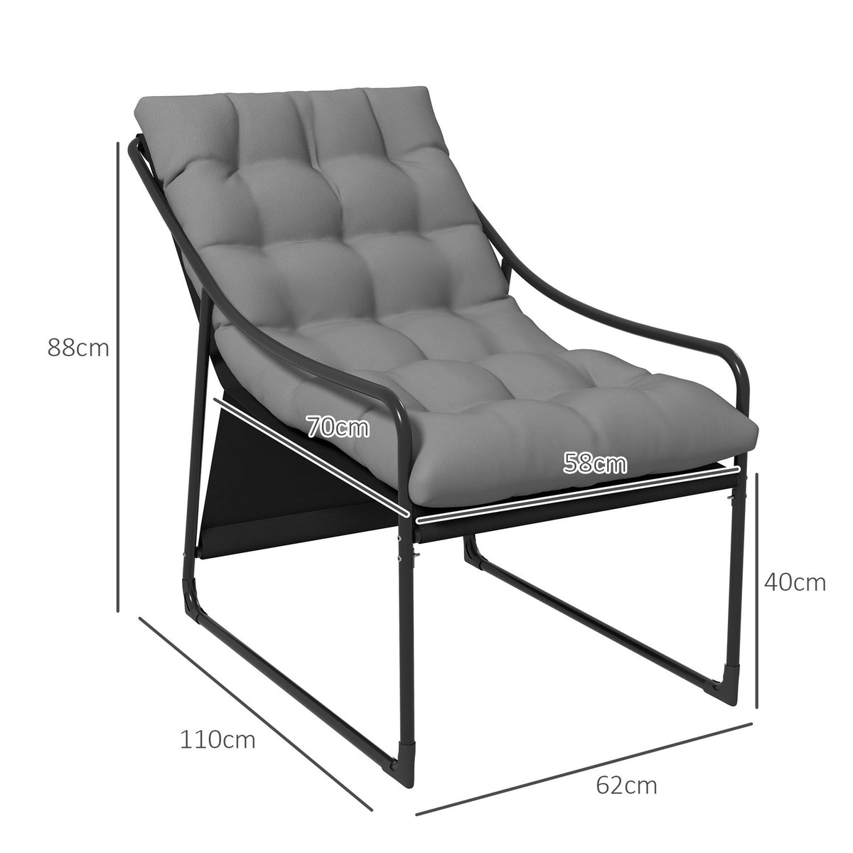 Garden Chair Garden Chair With Thick Seat Cushion Garden Lounge Chair With Armrest, Load Capacity Up To 120 Kg, For Garden, Balcony, Gray