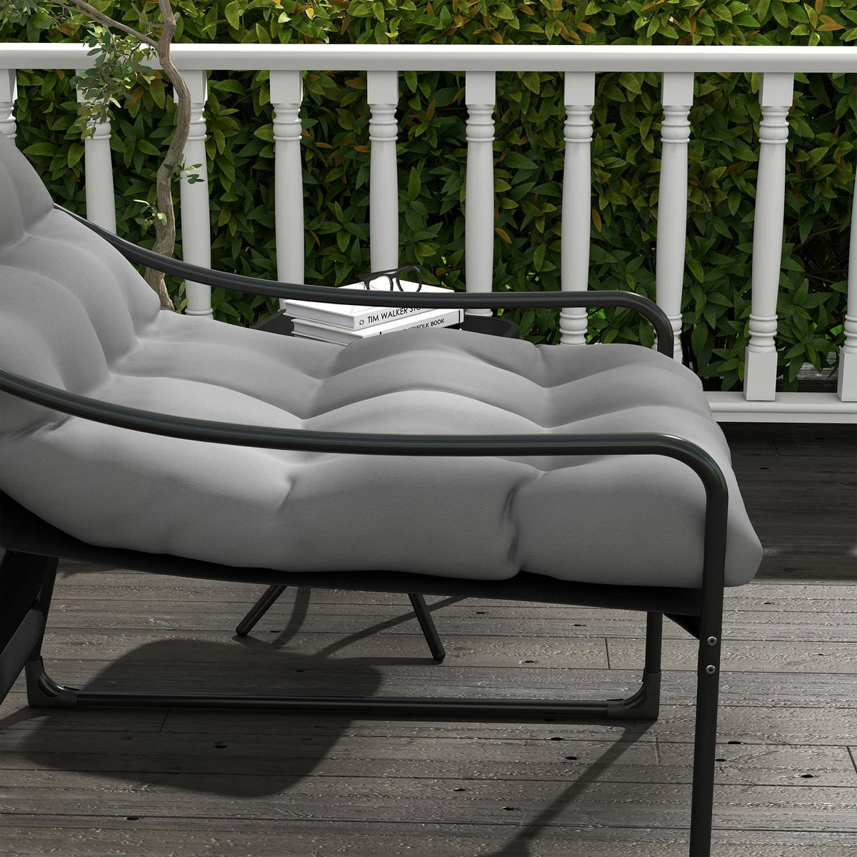 Garden Chair Garden Chair With Thick Seat Cushion Garden Lounge Chair With Armrest, Load Capacity Up To 120 Kg, For Garden, Balcony, Gray