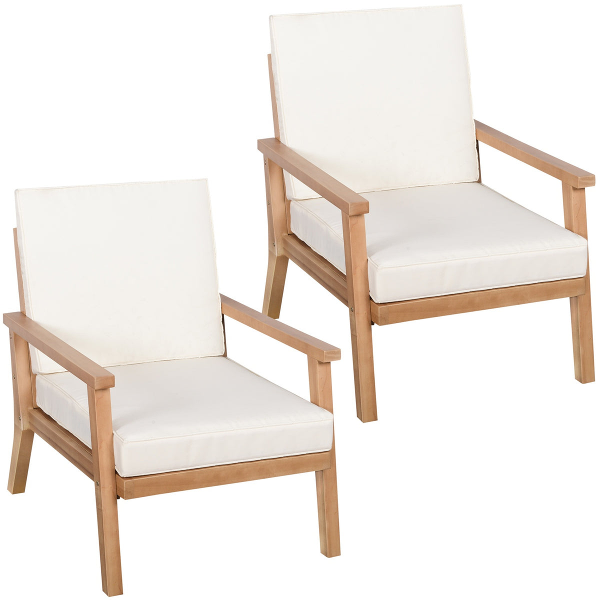 Garden Chairs Set Of 2 Comfortable Garden Chairs With Cushions, Made Of Poplar Wood, For Balcony & Garden, 66 X 77.5 X 74.5 Cm