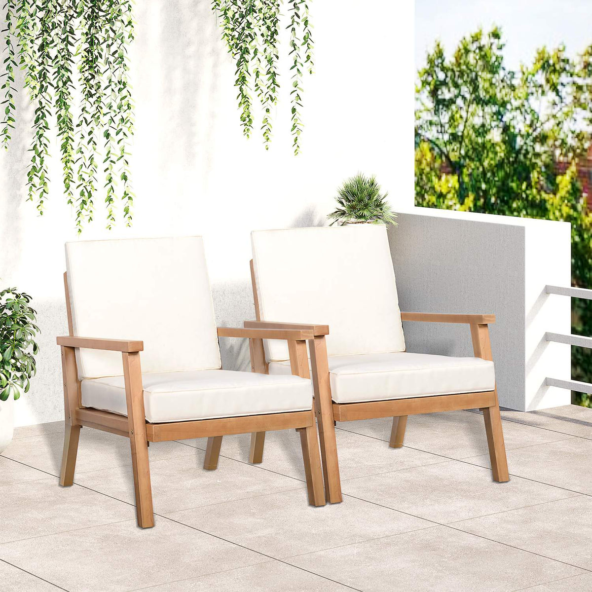Garden Chairs Set Of 2 Comfortable Garden Chairs With Cushions, Made Of Poplar Wood, For Balcony & Garden, 66 X 77.5 X 74.5 Cm