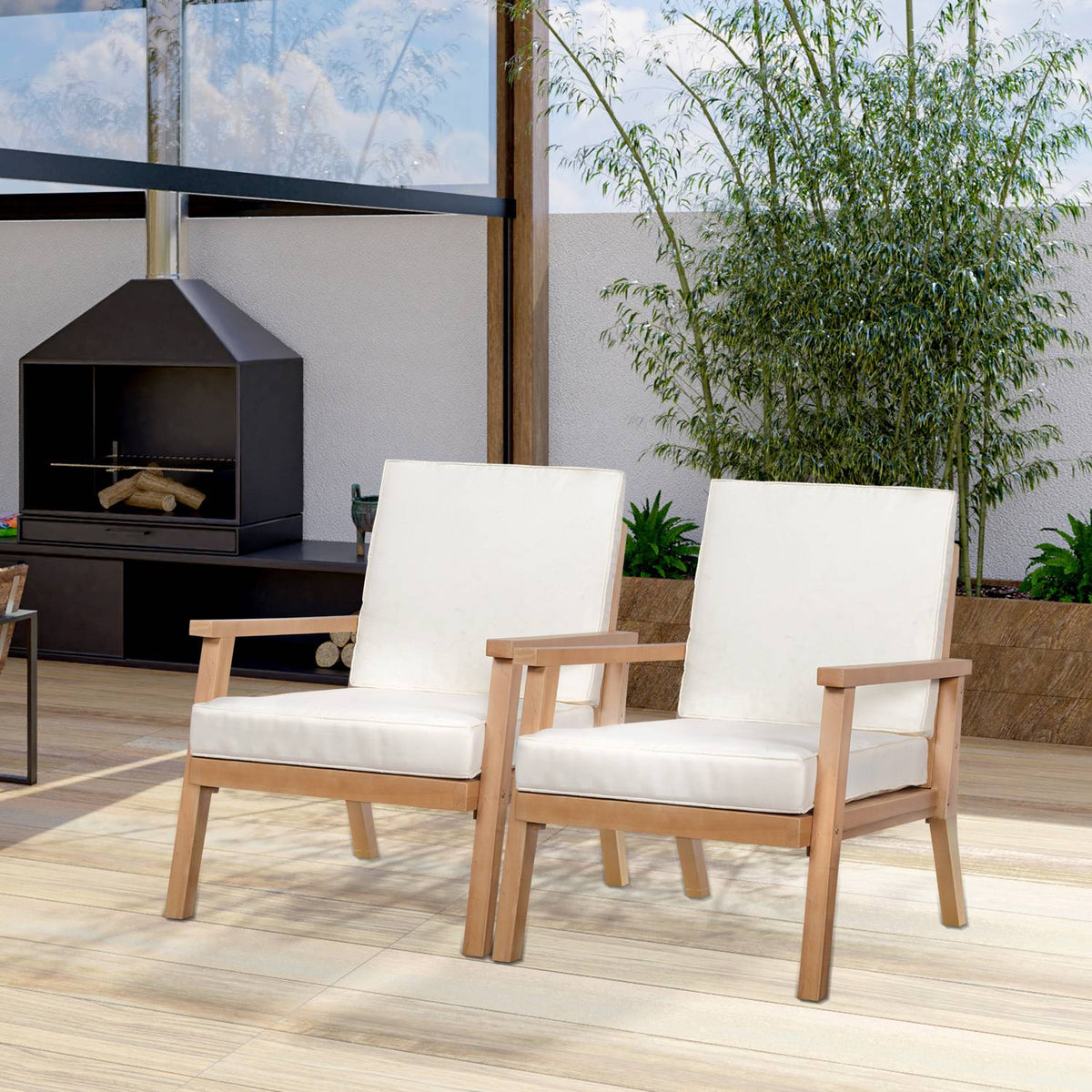 Garden Chairs Set Of 2 Comfortable Garden Chairs With Cushions, Made Of Poplar Wood, For Balcony & Garden, 66 X 77.5 X 74.5 Cm