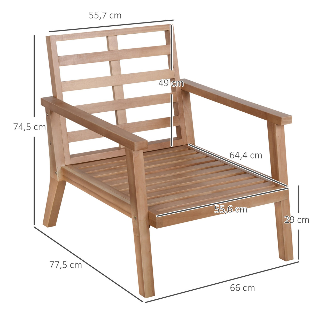 Garden Chairs Set Of 2 Comfortable Garden Chairs With Cushions, Made Of Poplar Wood, For Balcony & Garden, 66 X 77.5 X 74.5 Cm
