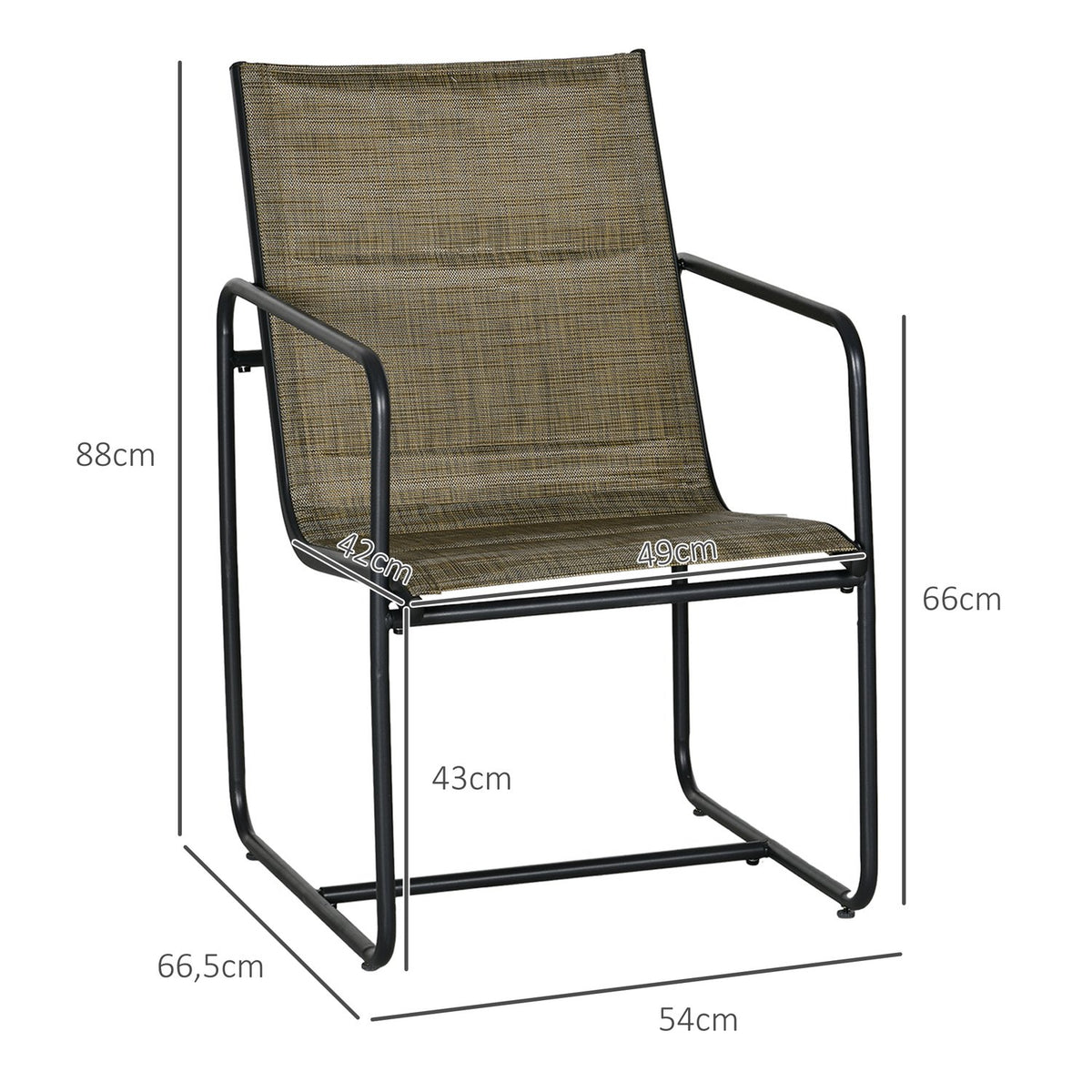 Garden Chairs Set Of 2, Garden Chair Set With Armrests, Patio Chair, Balcony Chair, Mesh, Steel, Brown, 54 X 66.5 X 88 Cm