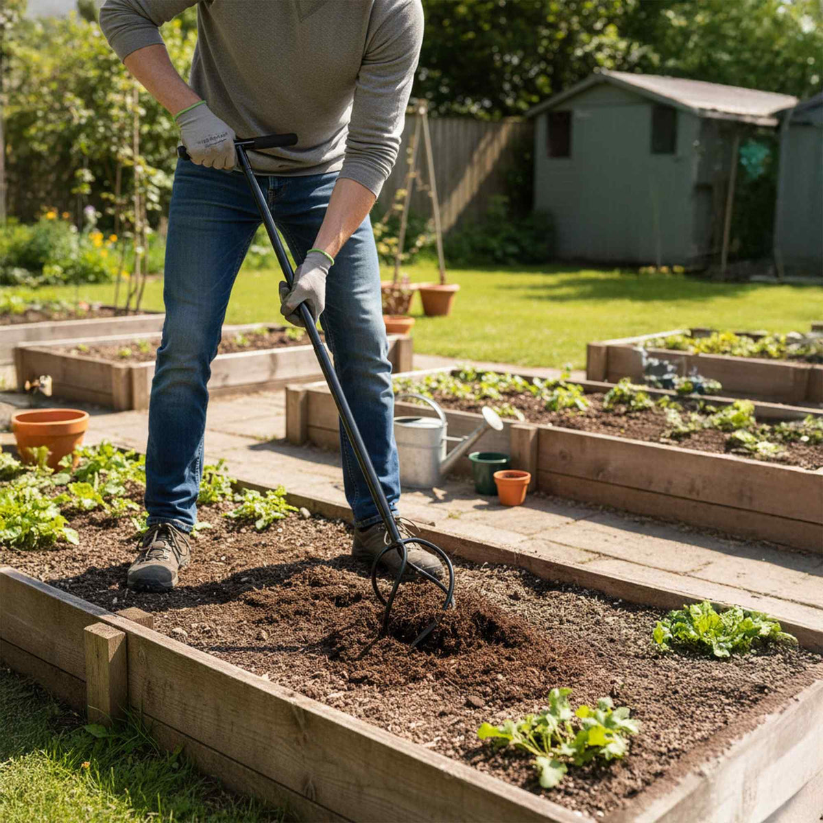 Garden Claw Rake with Handle – 4 Spiral Tines