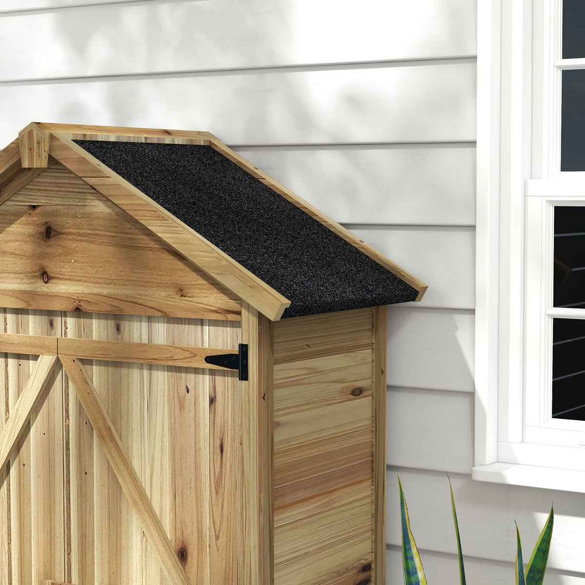 Garden Cupboard, 0.43M² Wooden Tool Shed, Garden Shed With Asphalt Roof, Double Door, Tool Cupboard With Lock, Natural, 102 X 54 X 177 Cm