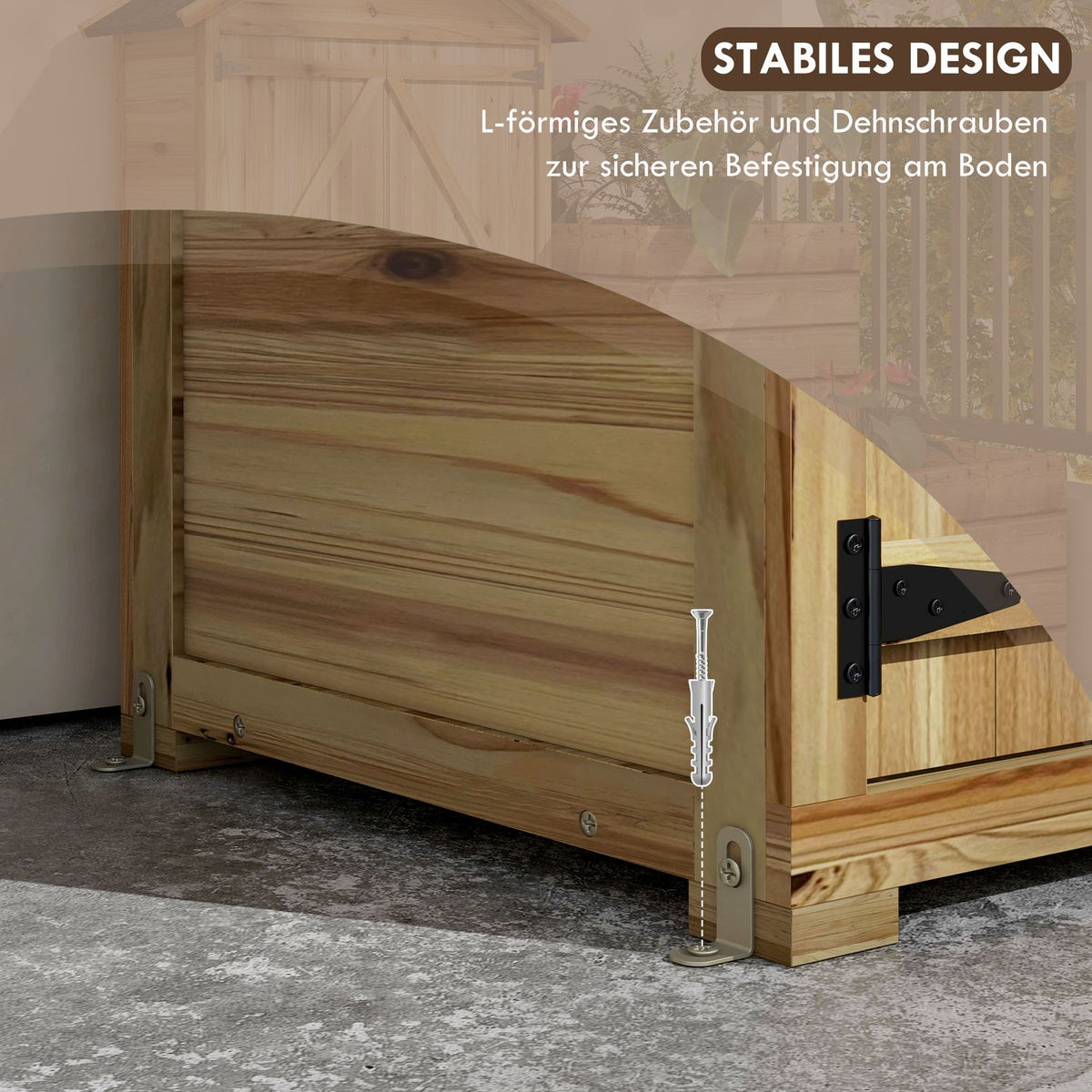 Garden Cupboard, 0.43M² Wooden Tool Shed, Garden Shed With Asphalt Roof, Double Door, Tool Cupboard With Lock, Natural, 102 X 54 X 177 Cm